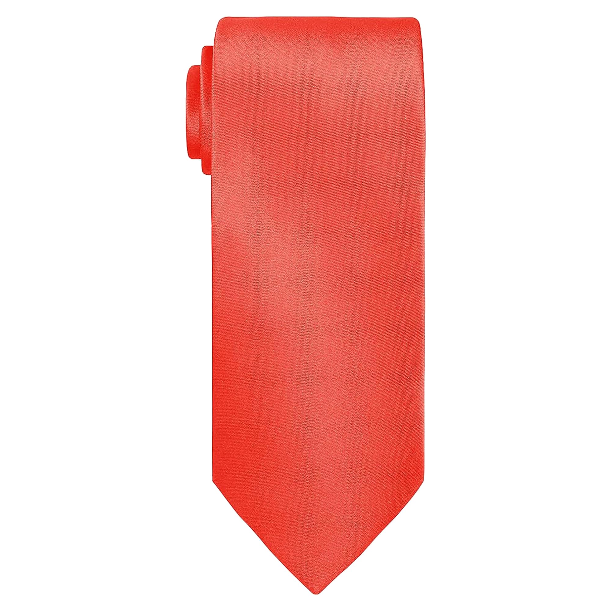 WedDecor Red Slim Tie for Men, Plain Satin Polyester Necktie, 5cm Wide Solid Colour Tie for Business, Wedding, Funeral, Office, Party & Formal Wear
