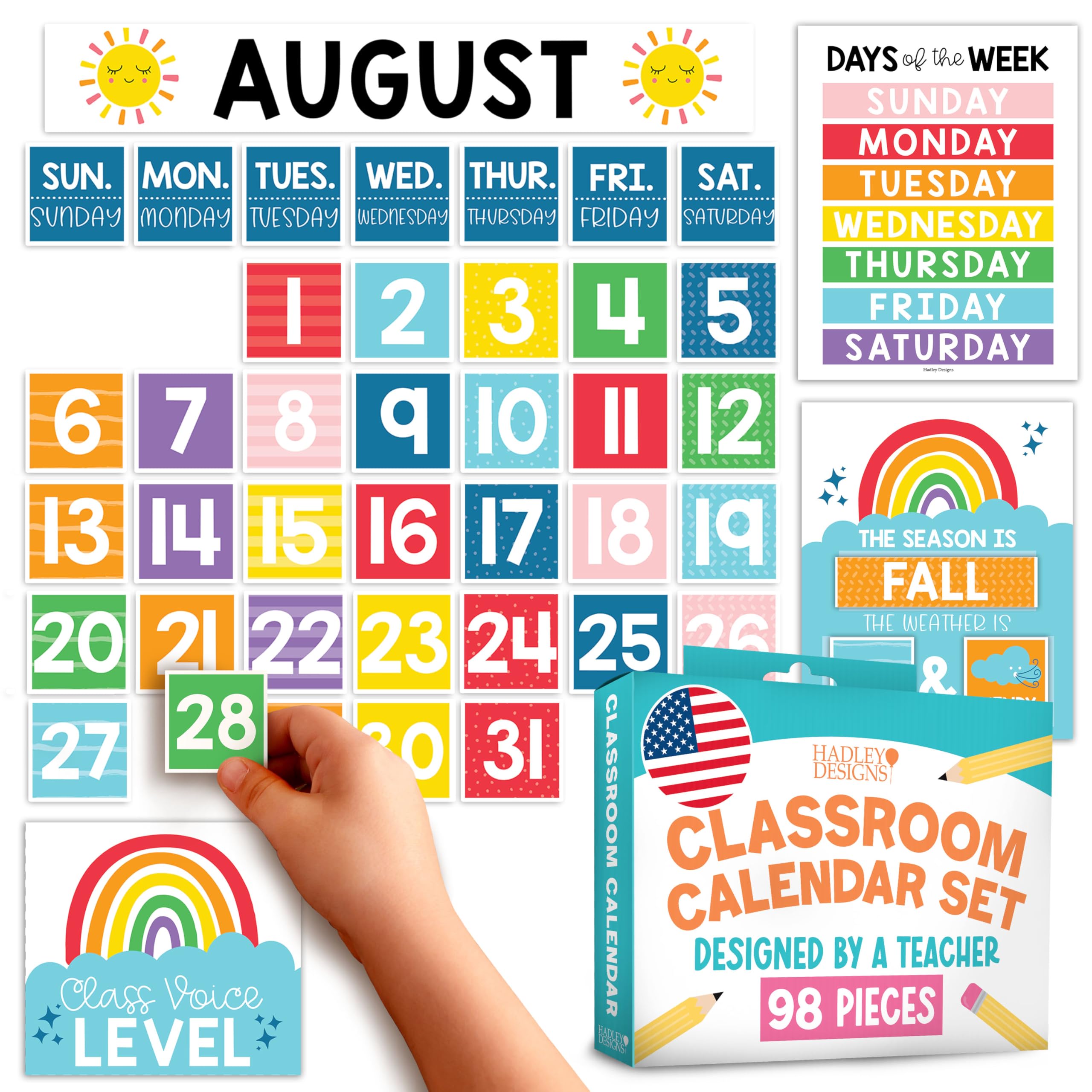 Classroom Calendar Set Bulletin Board Decorations - School Calendar for Classroom Elementary, Preschool Weather Chart Months of the Year, Homeschool &