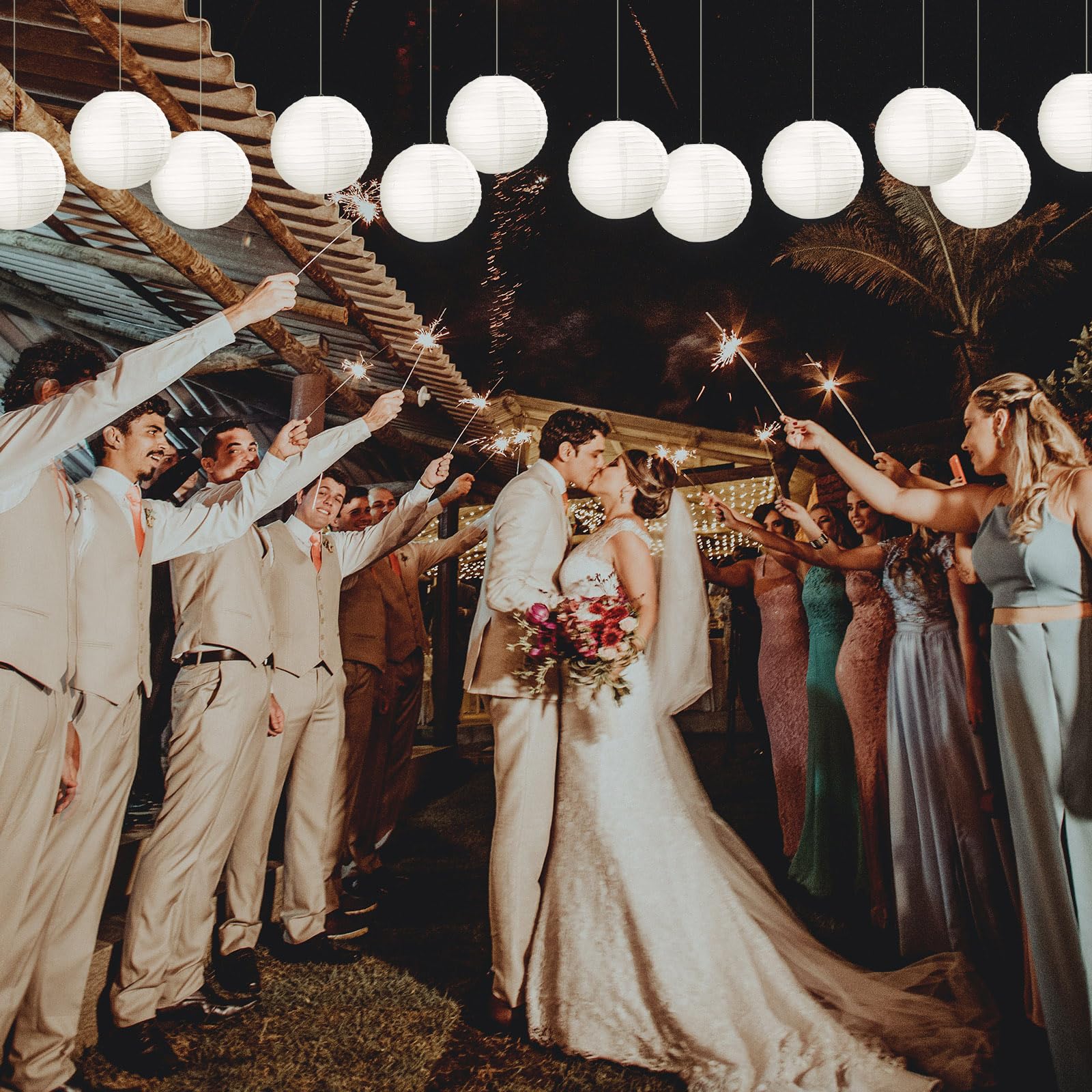 Treela 90-Pack White Paper Lanterns - 8 Inch Hanging Ball Lanterns For Wedding, Party & Home Decor