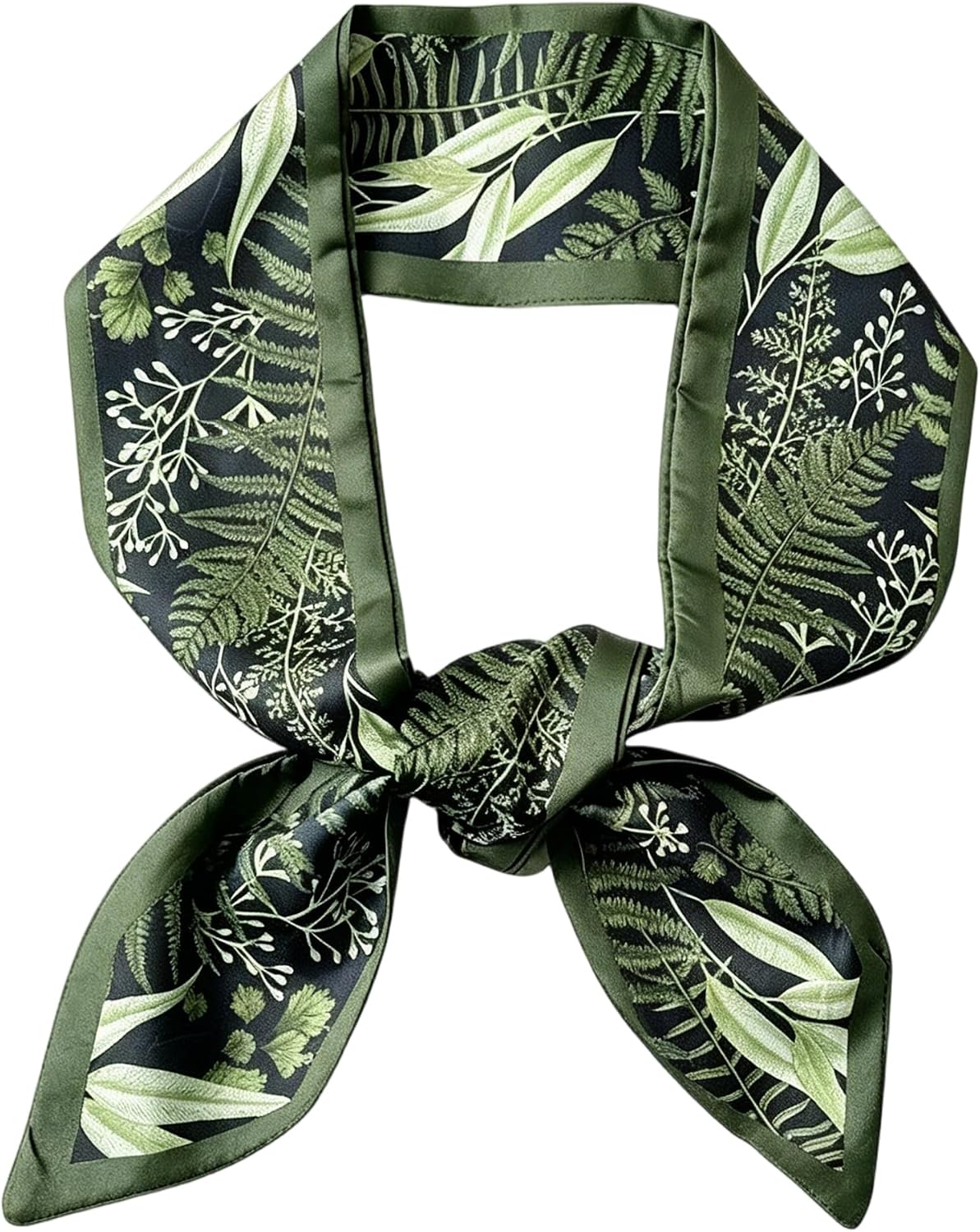 Green Leaves Long Scarf for Women Satin Hair Scarf Silk Like Neck Scarfs