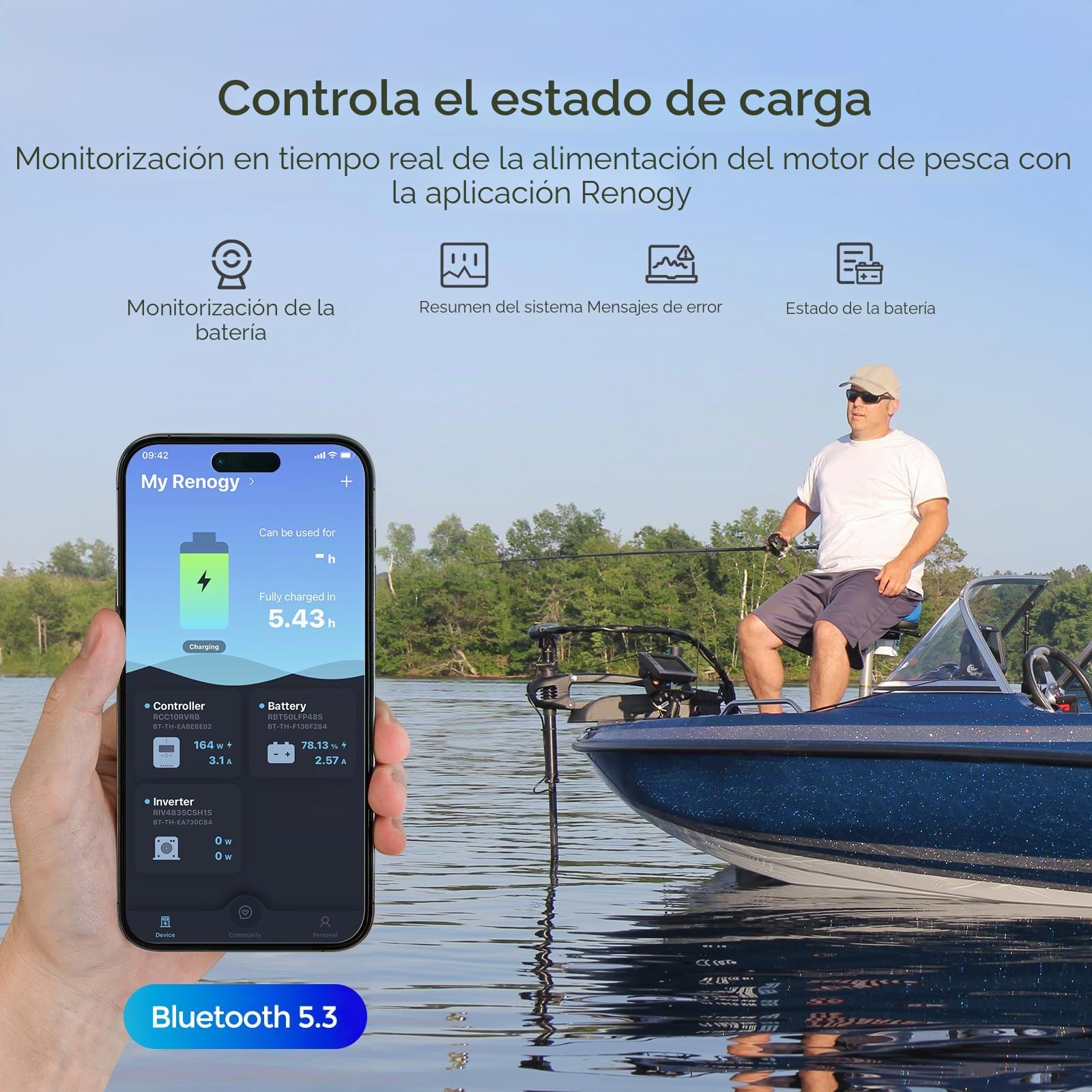 Renogy Batería de Litio LiFePO4 de 12V 100Ah para Motores de Arrastre con Bluetooth, BMS de 150A, Baterías de Ciclo Profundo de 6000+ Ciclos, Batería Solar de 12V 100Ah para Motor de Arrastre, Cabinas