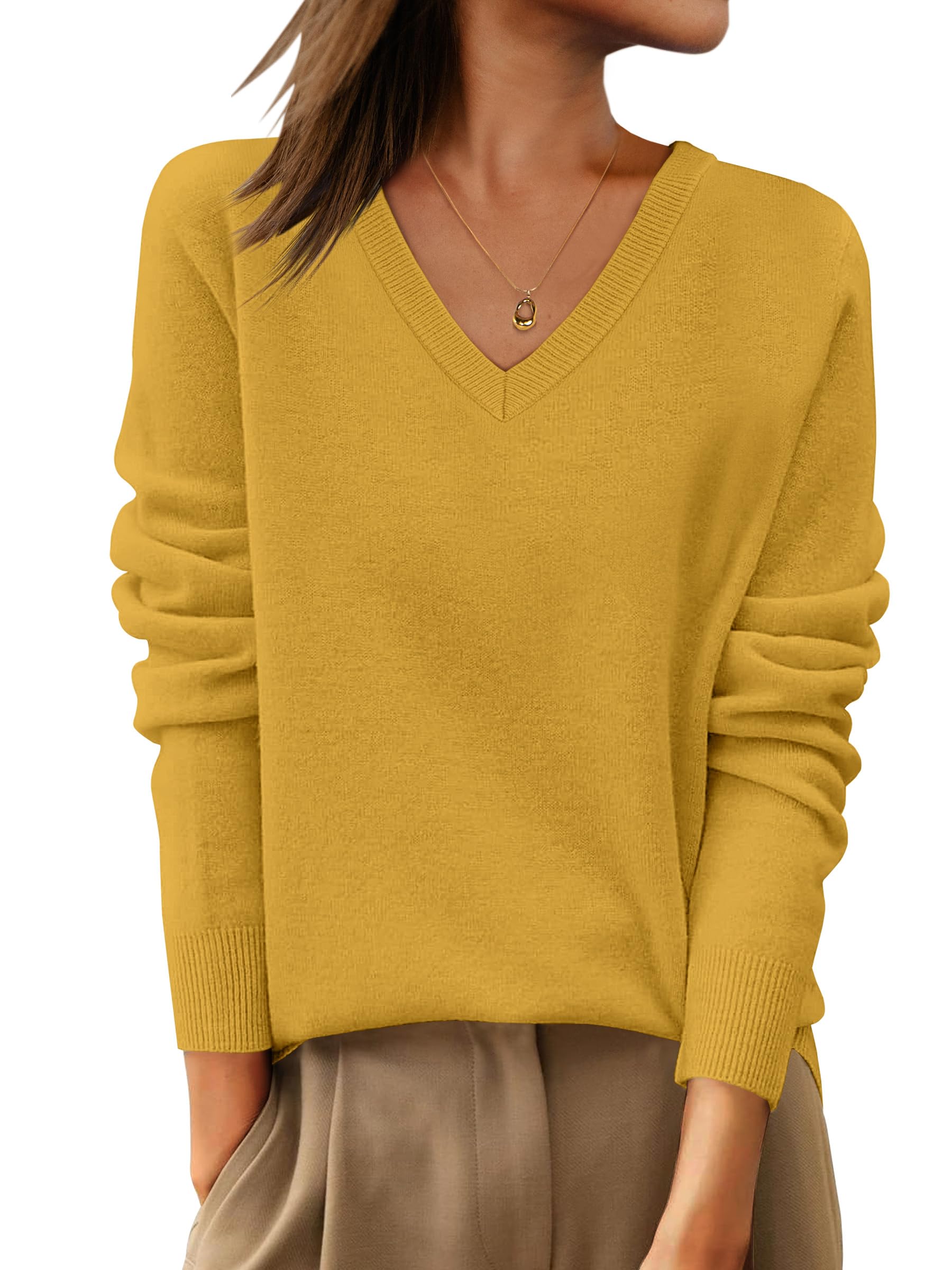 ANRABESS Womens 100 Wool Sweaters V Neck Long Sleeve Work Business Casual Basic Pullover Sweater Tops 2025 Fall