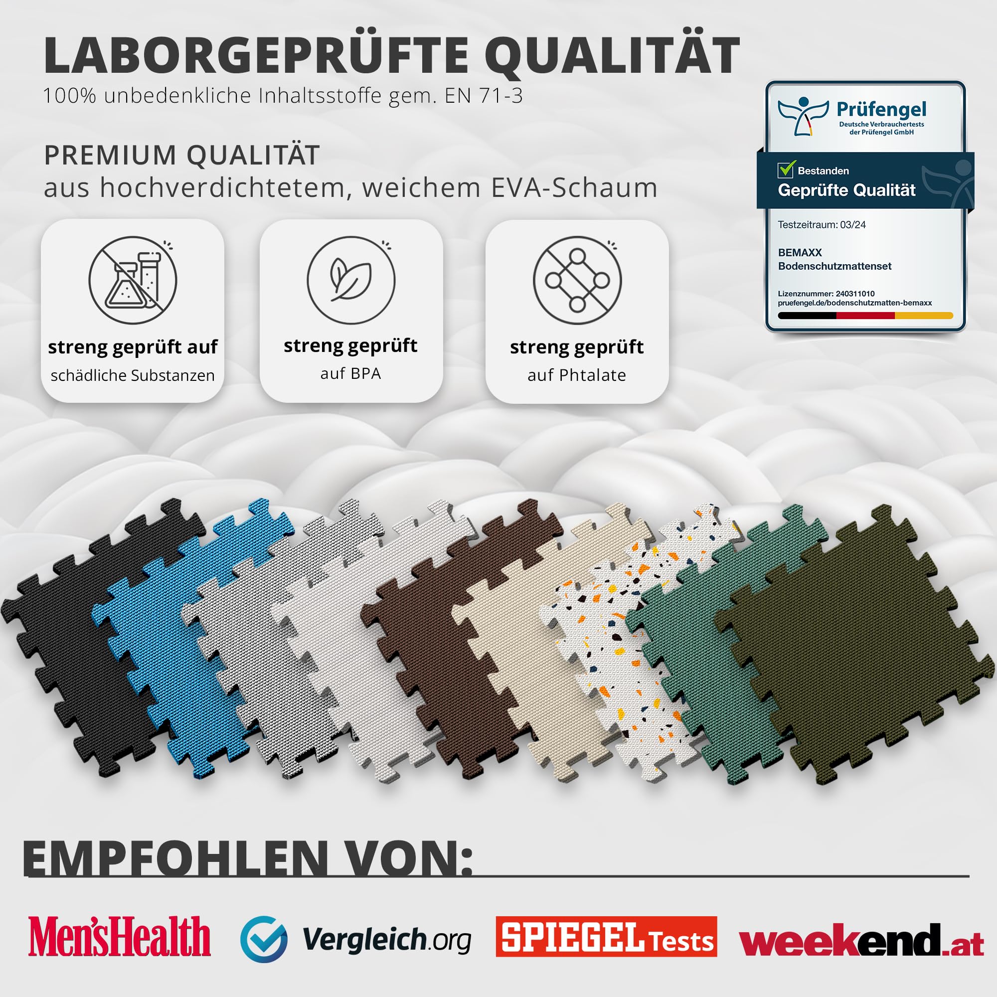 bemaxx Bodenschutzmatte Fitness - Sportmatte Fitnessmatte Gymnastikmatte Puzzlematte Yogamatte Turnmatte Trainingsmatte Spielmatte Fallschutzmatte Laufbandmatte - Gym Workout Pool Garage