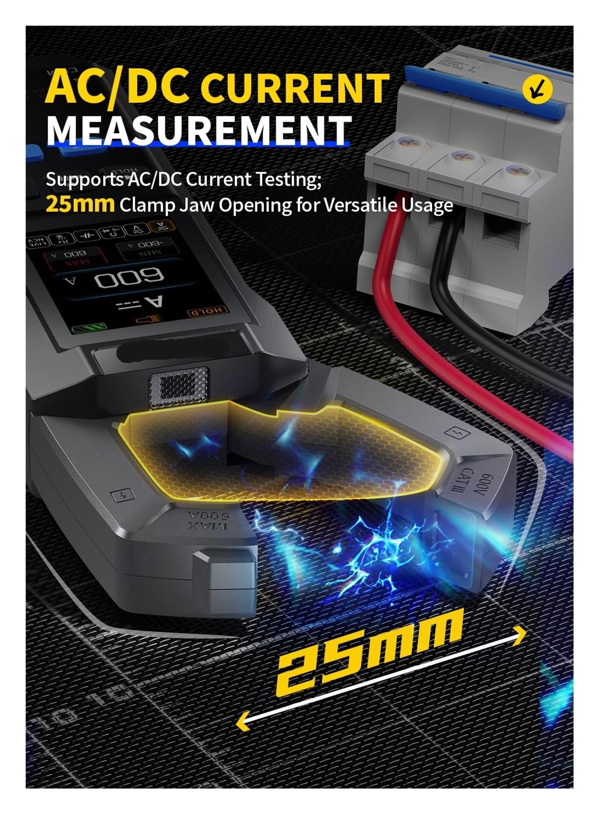 Pinza amperometrica DC AC DMC-100-10000 conteggi, 600 A, tester USB/NCV Capacità, Frequenza