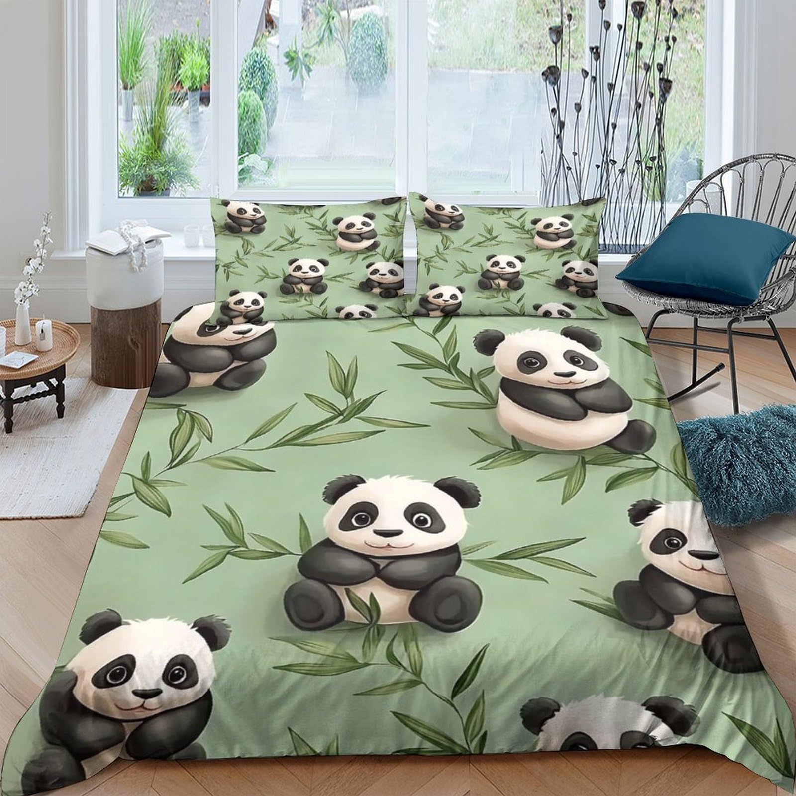 Ctjqhvkz Style-7 3D Printed Panda Bamboo Fitted Sheet Microfiber Soft Breathable Panda Leaves Mattress Cover For Bedroom Dorm Decor Single（135X200cm）