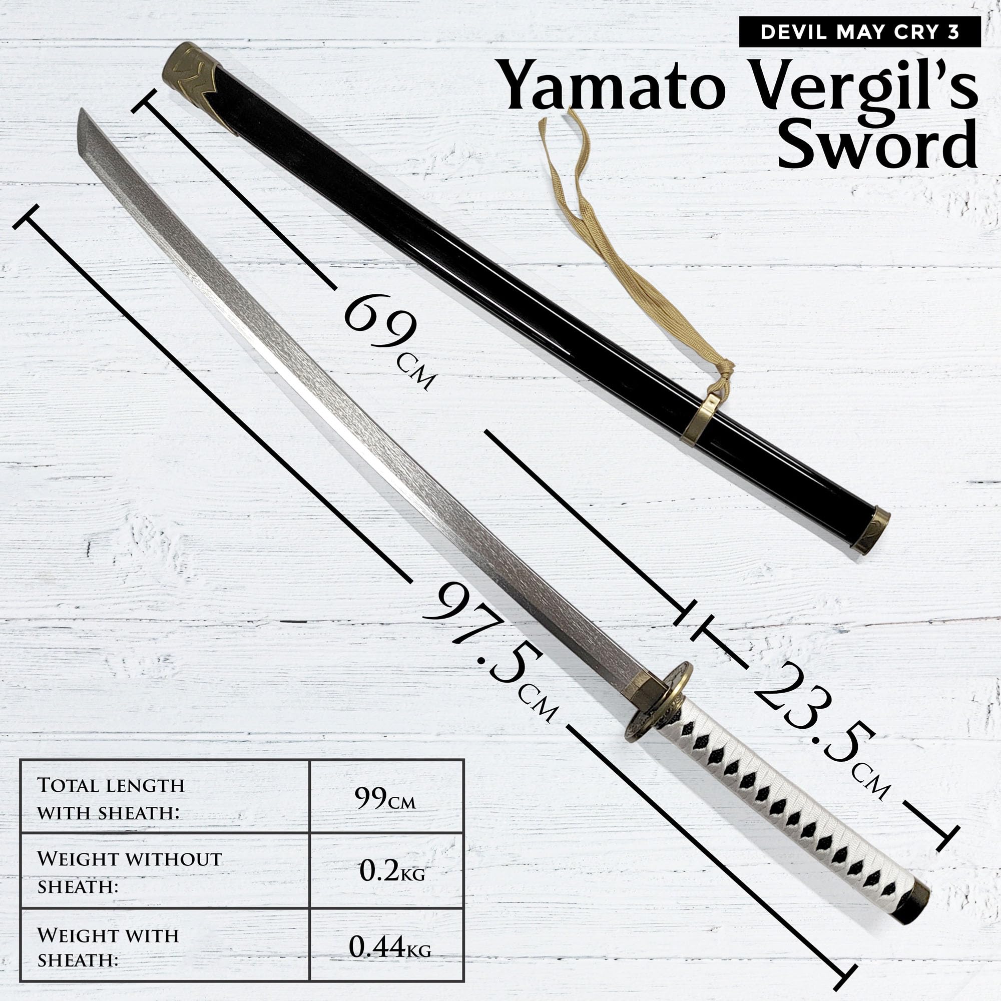 Devil May Cry 3 - Yamato Schwert des Vergil - Holzversion, Schwert echt, Cosplay-Schwert mit Scheide, Samurai Katana, leichte und sichere Replik für Sammler & Fans