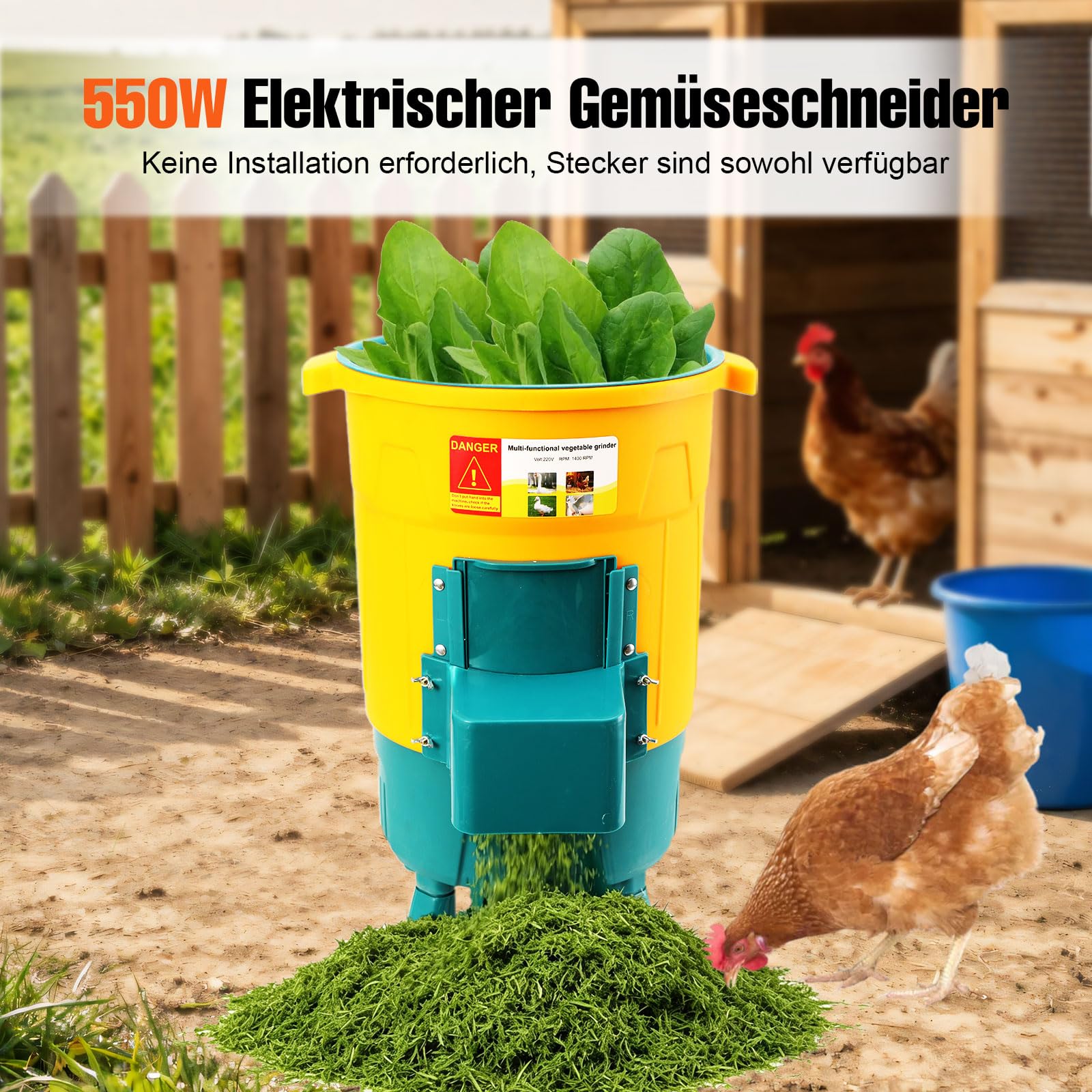 LALABU 30L Gewerblicher Futterhäcksler, Elektrisch Gemüsehäcksler, 550W | mit 400 kg/h Stündliche Schneidkapazität Futterverarbeitungsmaschine für die Verarbeitung von Hühner- und Entenfutter