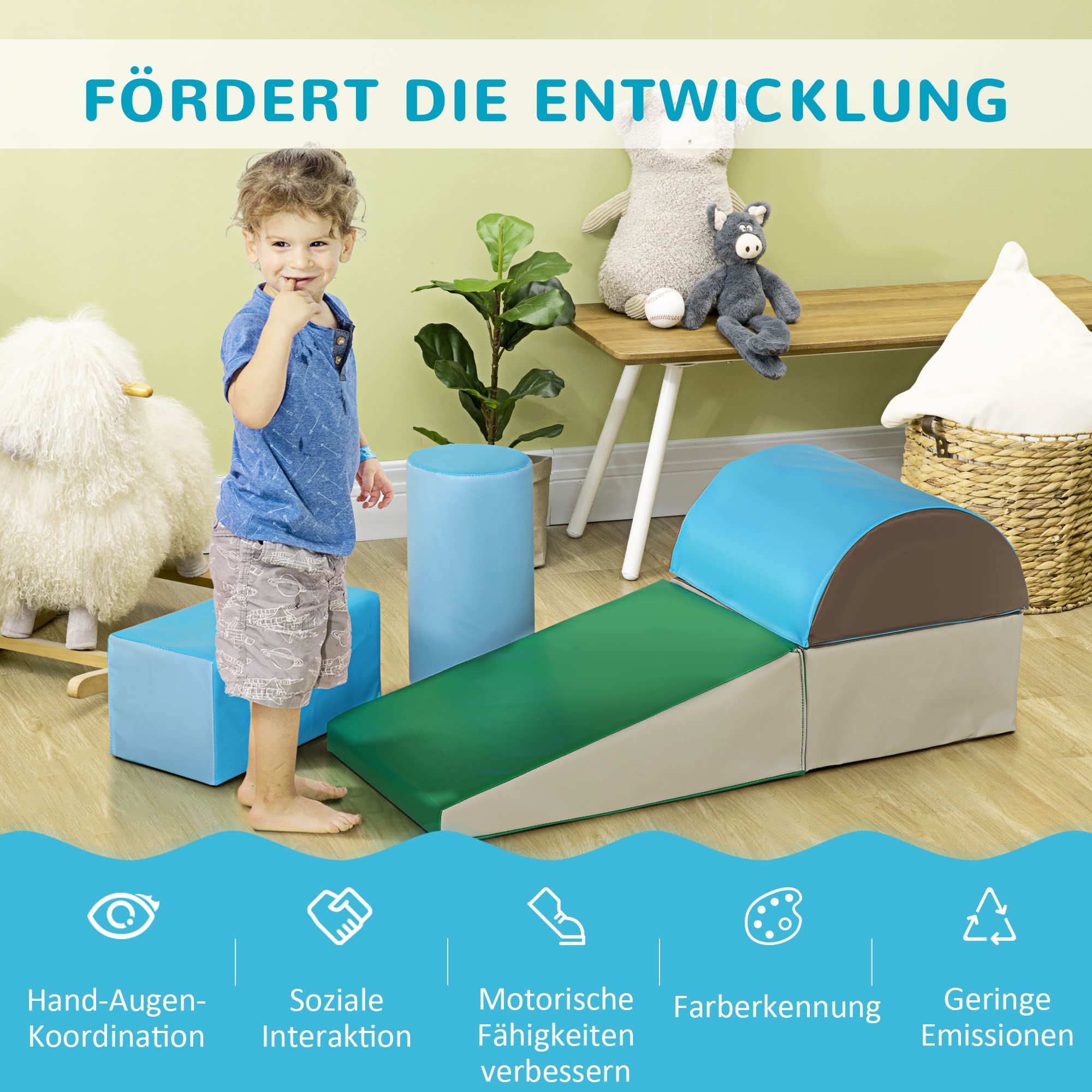 HOMCOM 5 TLG. Schaumstoff Bausteine Kinder Softbausteine Klettern Bauklötze Weiche Schaumstoffbausteine Riesenbausteine Schaumstoffblöcke Bausteinset Spielbausteine für Baby & Kleinkinder Mehrfarbig