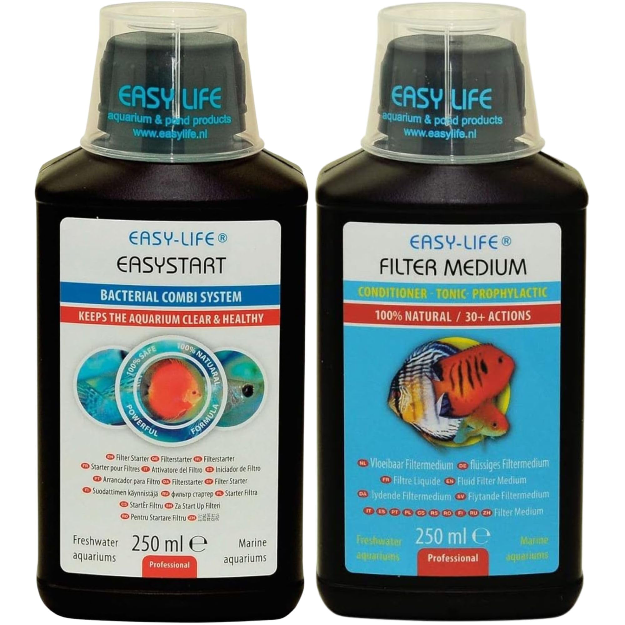 Easy Life EasyStart & Filter Medium zestaw mieszany 2 szt. – 2×250 zestaw startowy do akwarium do biologicznej budowy filtra, czysta woda i zdrowy ekosystem | łatwe zastosowanie do zbiorników