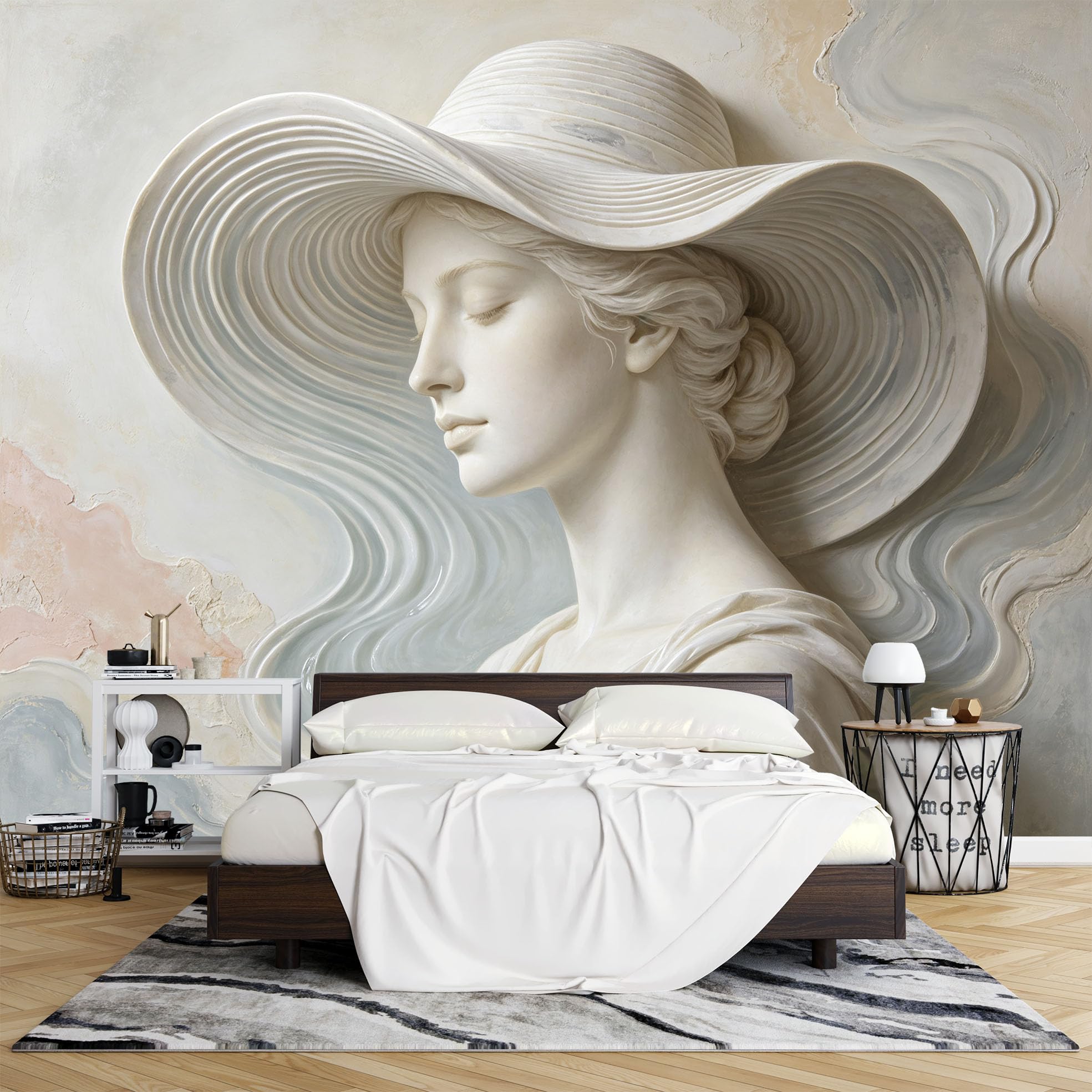 Papier Peint Mural Intissé 500 x 350 cm Motif Femme Élégante Au Chapeau À Larges Bords Photo 3D Décoration Fresque Murale Moderne pour Salon Ou Chambre.