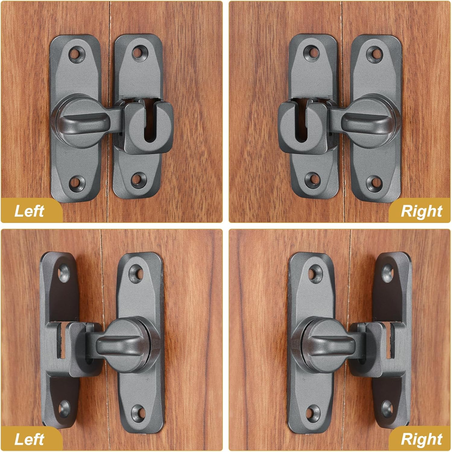 uxcell 90/180 Degree Barn Door Lock, 2 Set No Drilling Zinc Alloy Flip Gate Sliding Latches, Portable Security Door Lock Latch for Kitchen Cabinet Push/Sliding/Barn Door, Red Bronze