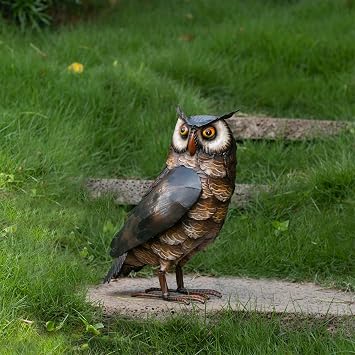 Natelf Garden Owl Sculptures & Statues, Standing Metal Bird Yard Art Sculpture for Patio Backyard Pond Outdoor Decorations Brown-1