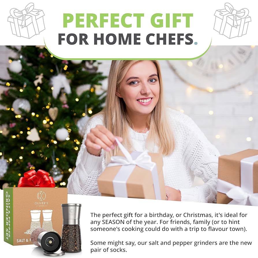 Oliver's Kitchen Salt & Pepper Mill Set - 2X Premium Quality Ceramic Grinders - | Australia