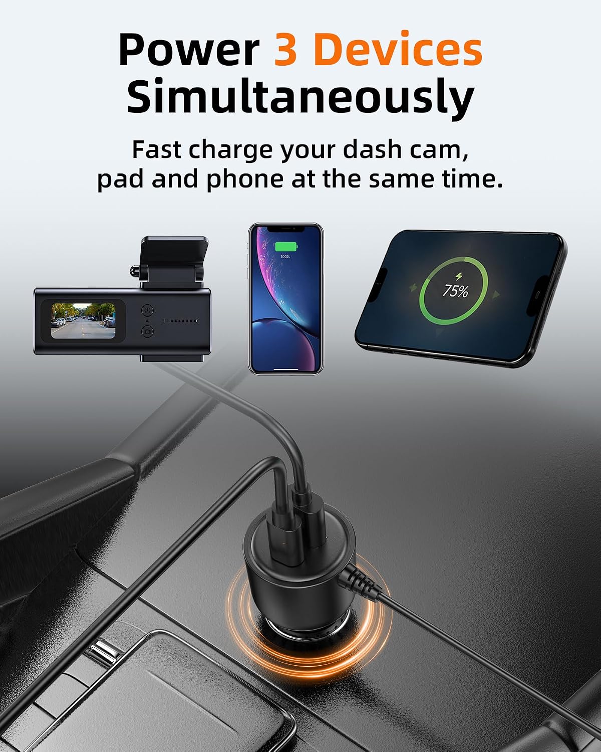 Dash Cam Power Cord USB C – 11.5FT Dashcam Power Adapter with Dual Ports Fast Charging, Compatible with Redtiger, Wolfbox, Vantrue and Most Dash Cameras