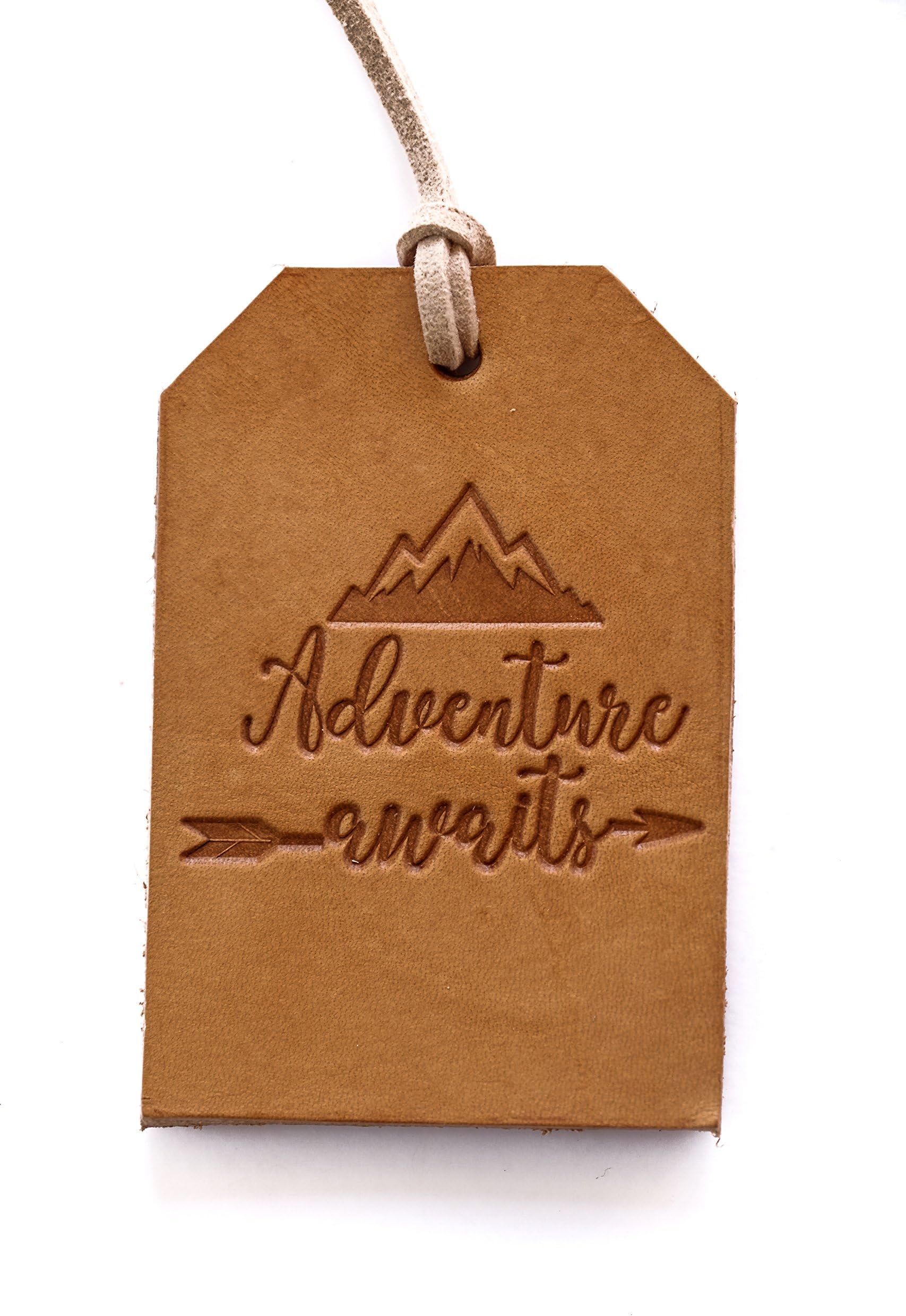 Leather Luggage Tag Adventure Awaits Rustic Bag Tag Gift for Traveler Travel Gear Stocking Filler, Christmas Gift for Traveler