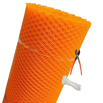 MESH Planet UV Stabilized Garden Fencing Net_Tree Guard Net_Anti Bird Net_PVC Virgin HDPE_3.3 Feet Height X 30 Feet Length_Orange Color_800 GSM with 1 Cutter and 100 PVC Tags MPAVC28