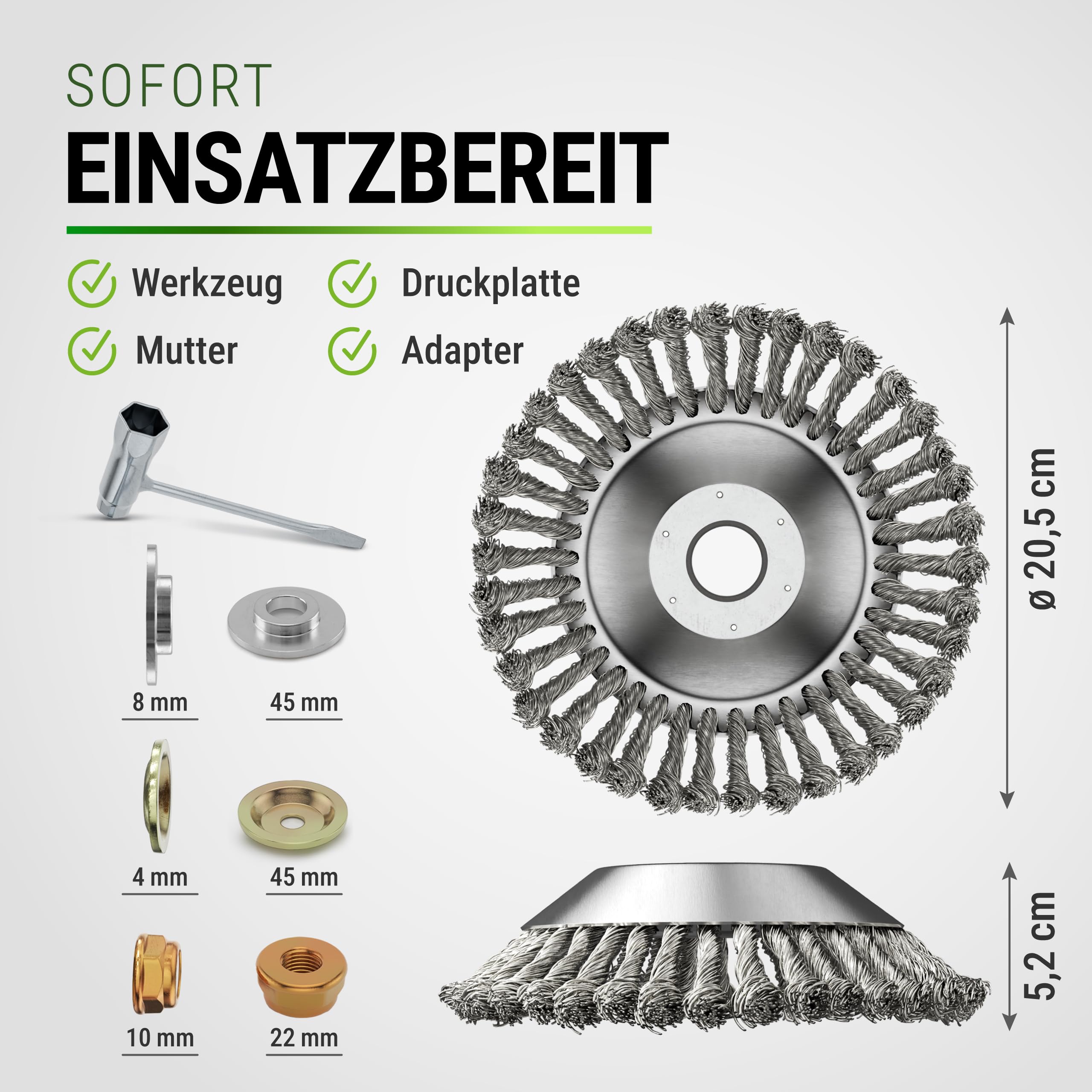 FISO® Profi Unkrautbürste - 2 Stück I Universal Wildkrautbürste für Motorsense - 25,4mm Bohrung & 20mm Adapter I Drahtbürste Freischneider für effektive Unkrautentfernung I Unkraut Bürste