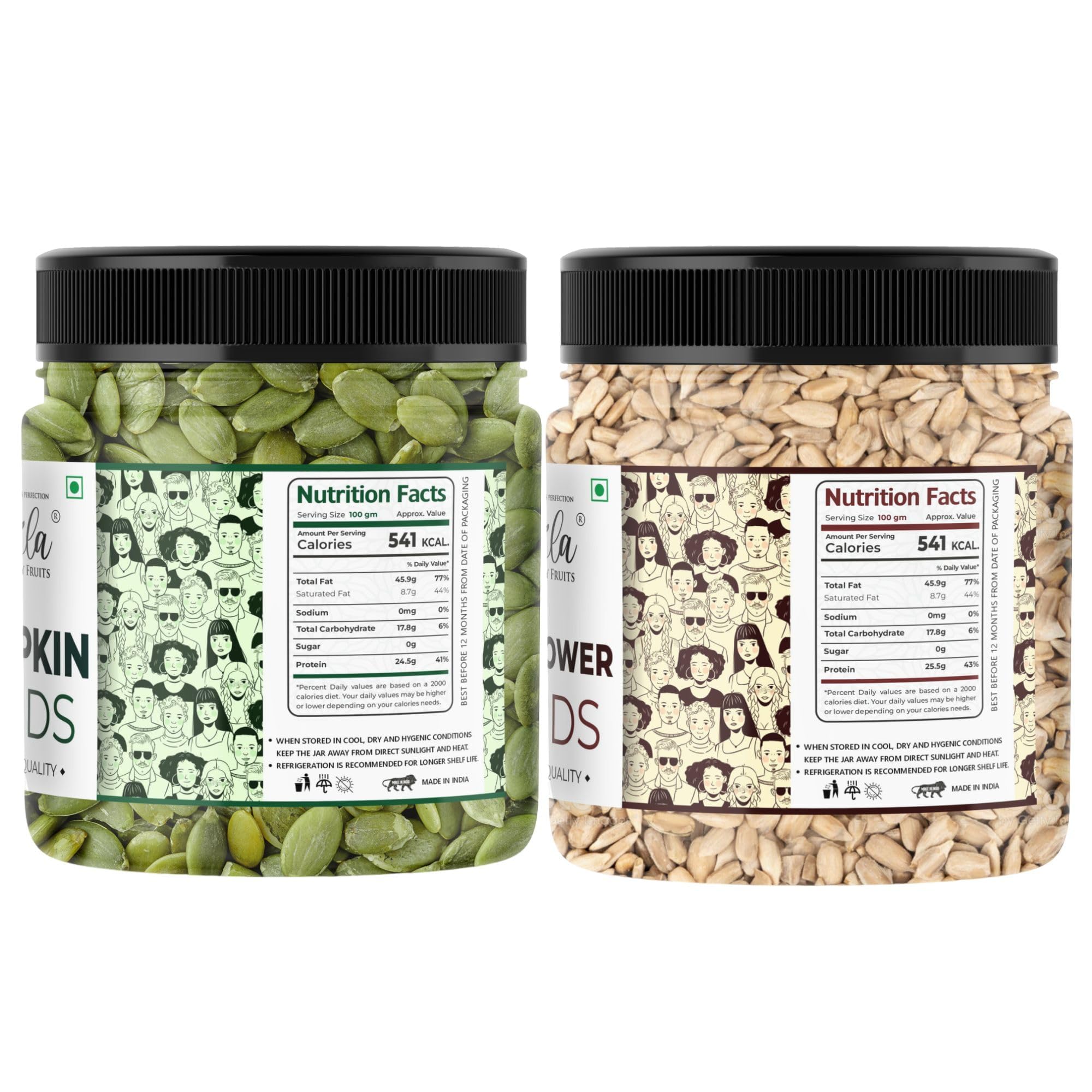LILA DRY FRUITS Raw Pumpkin Seeds 250g and Sunflower Seeds 250g for Eating | Protein Rich Healthy Snacks High Fiber Superfood Immunity Booster Diet Seeds for Salads (500 gms) Perfect for Gifting 2