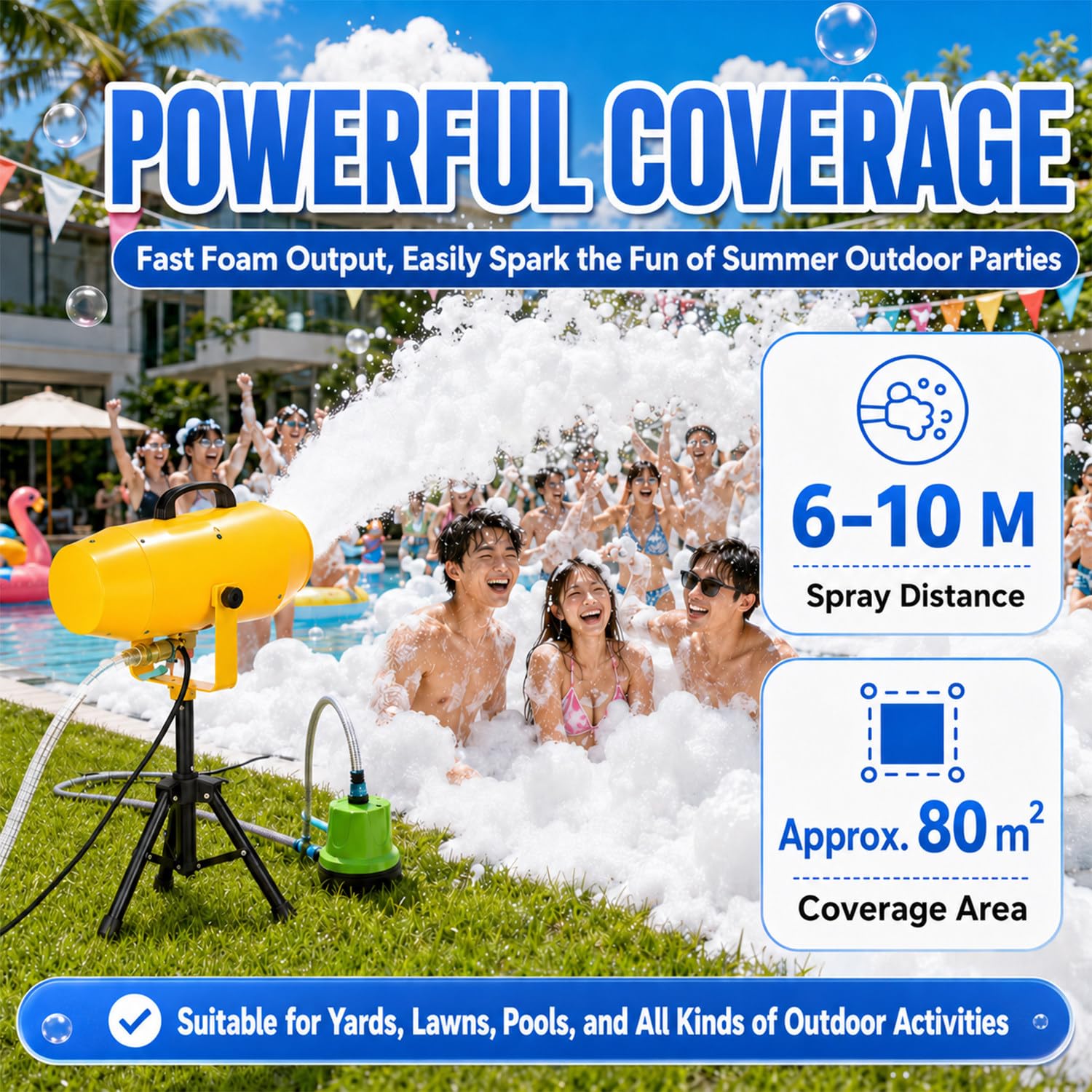 Schaummaschine, Party Schaumkanone, 6–10 M Sprühweite, 80 M² Abdeckfläche, Mit Ausziehbarem Ständer, Für Hinterhof-Poolpartys, Sommerlager-Partys Und Geburtstagsfeiern