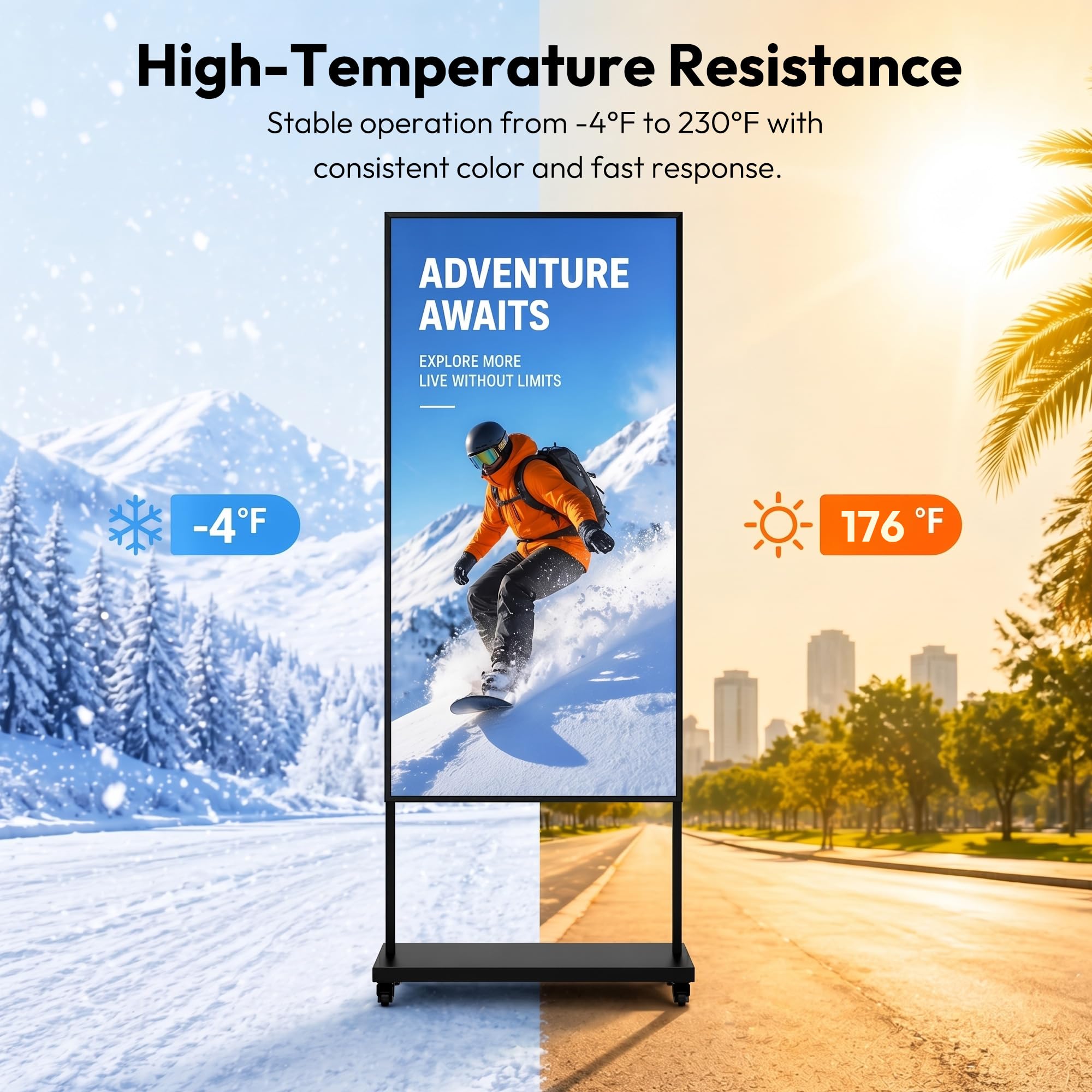 HARZHI 43'' Pantalla para Escaparate Interior, 3000 Nits de Alto Brillo, 2K Cartelería Digital para Escaparates, Control de App/Nube, Pantalla LCD Industrial para Tiendas de Lujo/Ropa, HDMI/USB/WiFi