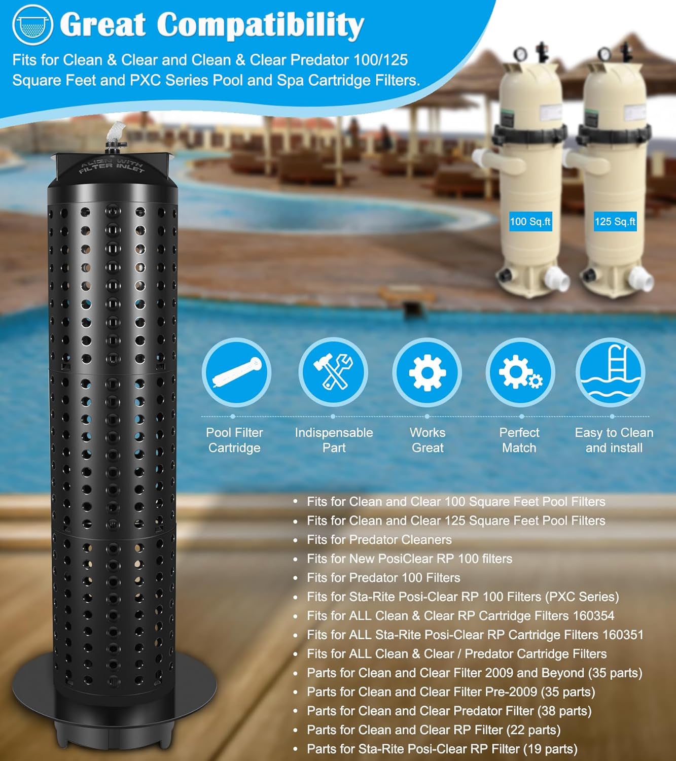 Bonbo 59053700 Filter Center Core Replacement for Clean and Clear Predator 100/125 Square Feet Pool and Spa Cartridge Filters EC-160354 CCRP100