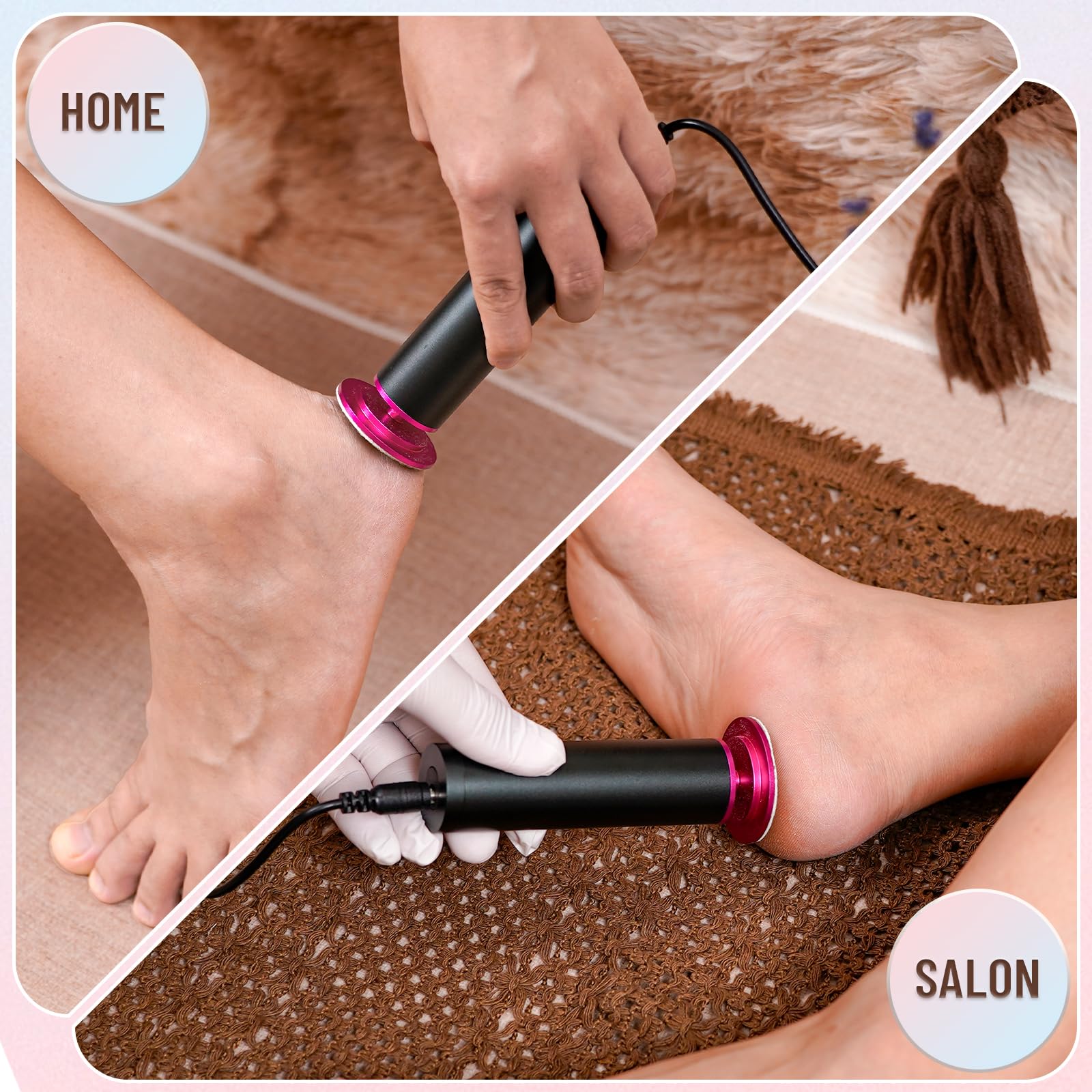 Dermawave - Lima eléctrica para pies, removedor de callos para pies, lijadora profesional para piel muerta y talón agrietado, herramienta de pedicura con 60 discos de papel de lija para hombres y