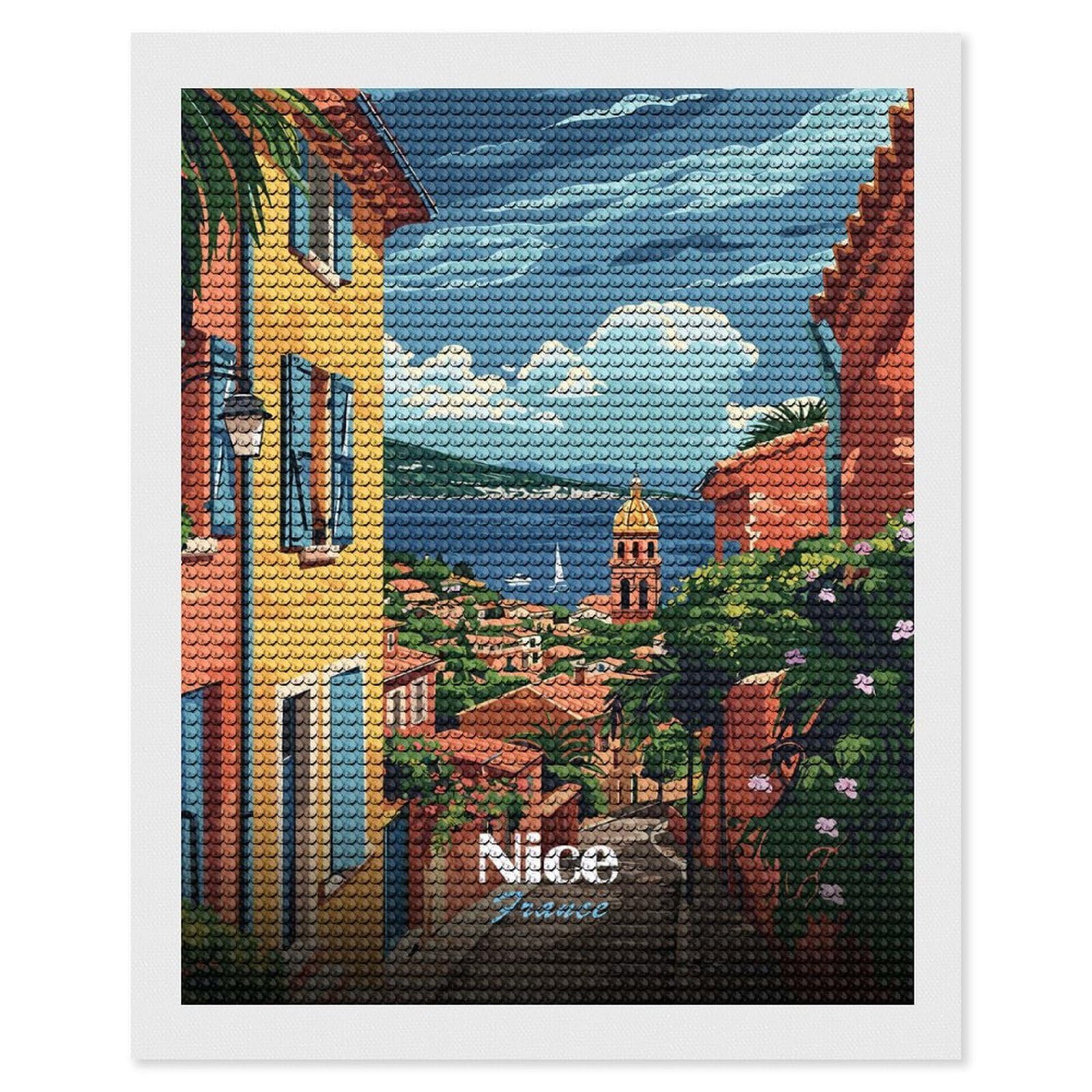 Junmoney Nice, France Travel (3) Full Drill Diamond Painting Kit 16"x20", Mindful Craft Activity, Bedroom Decor, for Adults, Gift Idea