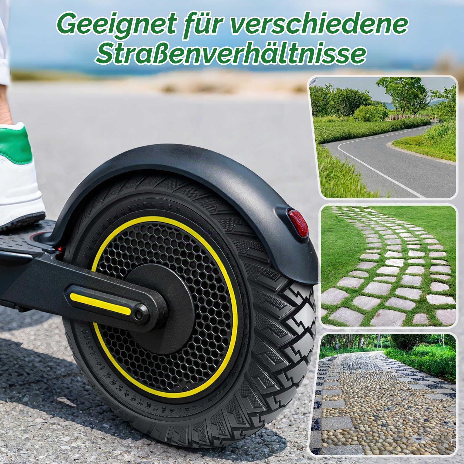 COASTA 80/65-6 Vollgummireifen,10x3 Solid Reifen, pannensicher Offroad | 255x80 E-Scooter Ersatzreifen, für Kukirin G3 Pro / G2 Max, Kugoo M4 Pro, Kaabo Wolf Warrior & Mantis 10 ,schwarz