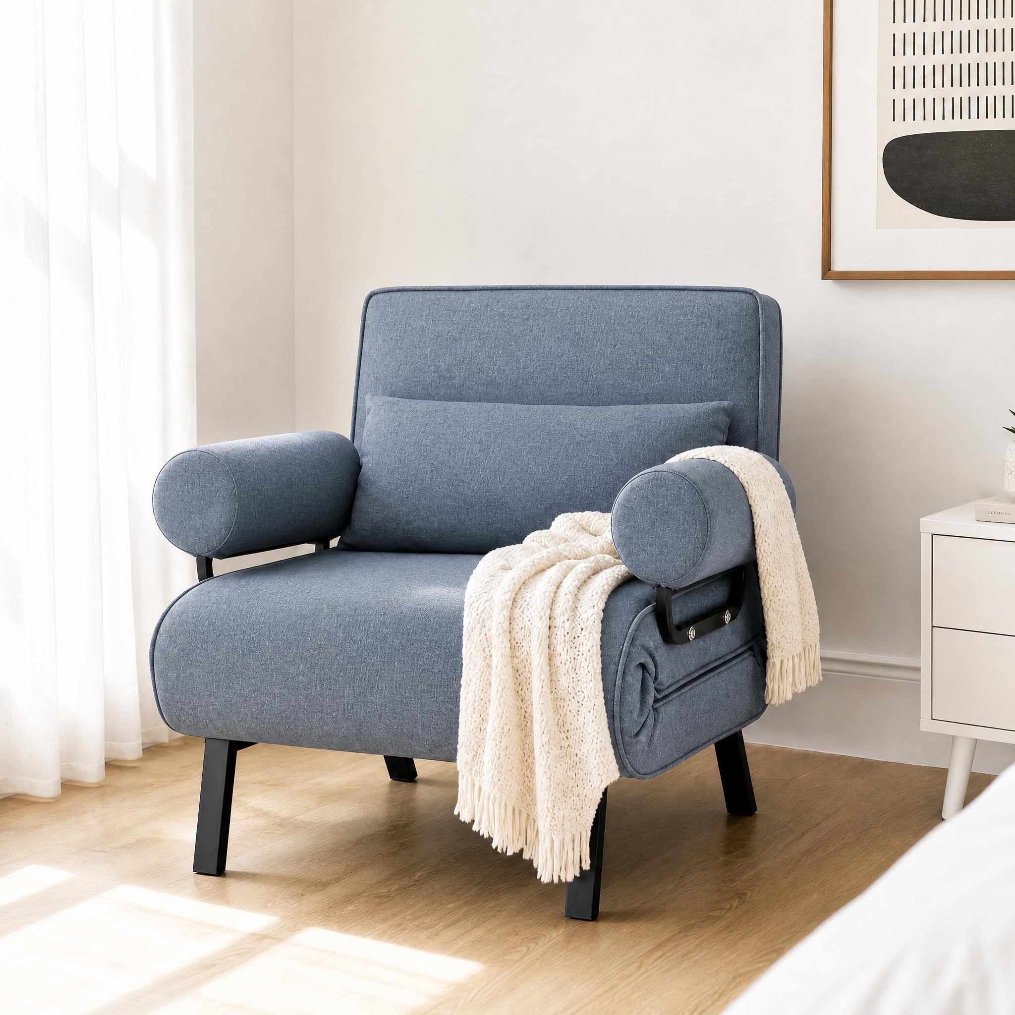 Folding Sofa Bed with Upgraded Thick-Padded Armrests & Pillow, 4-in-1 Convertible Sofa Chair Bed w/ 6-Position Adjustable Backrest, Sturdy Metal Frame, Portable Guest Bed for Home (Grey, 65cm wide) — image 1