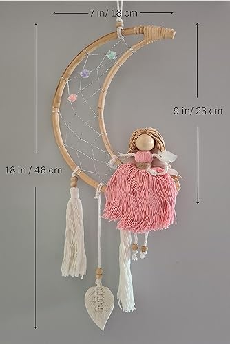 Miniatura 6 de Atrapasueños de ángel luna, decoración de habitación de ángel luna de macramé, decoración de pared de ángel luna con estrellas, arte de pared hecho