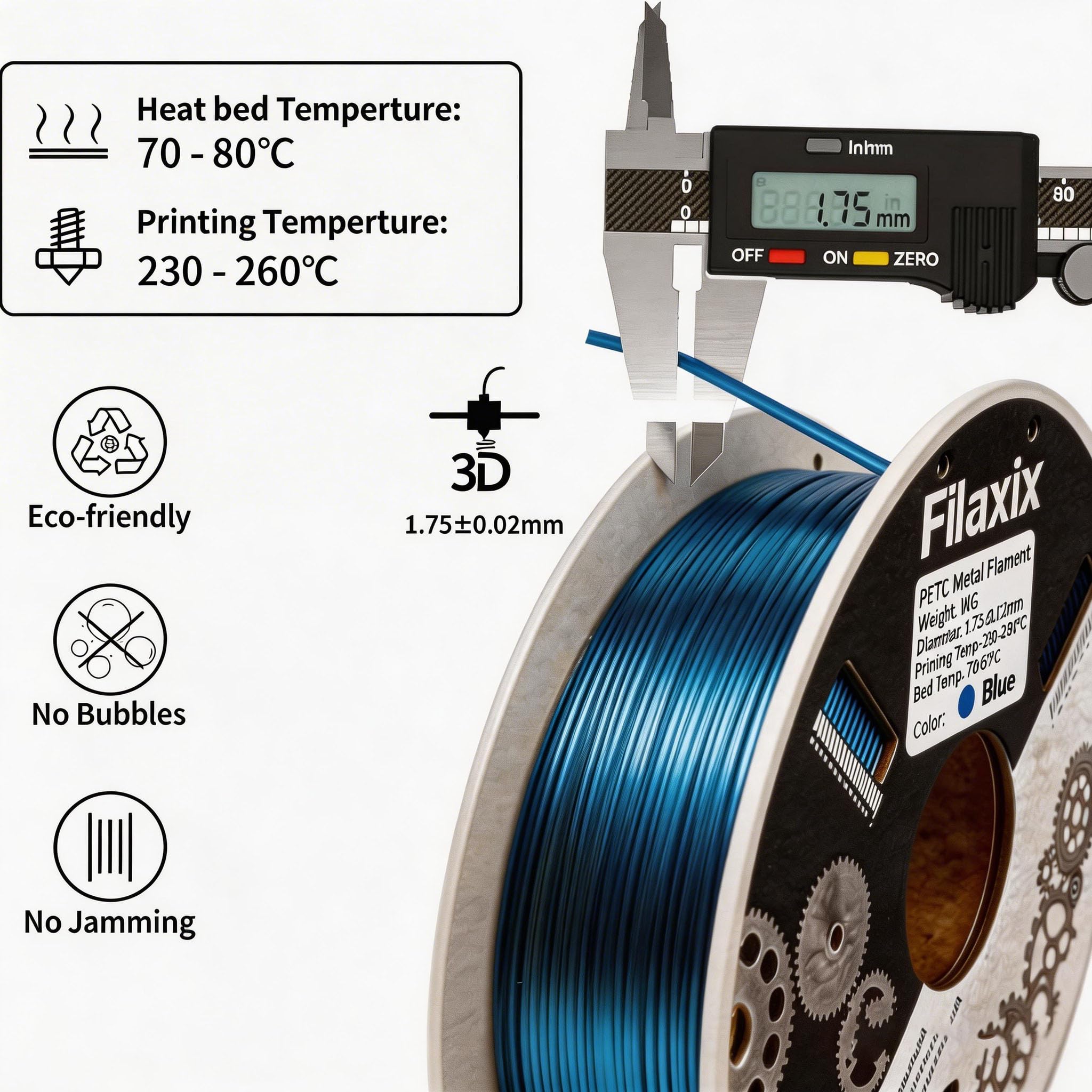 Filament PETG 1,75 mm metaliczny niebieski, filament do drukowania 3D PETG, kompatybilny z drukarką 3D Bambu LAB, Creality K1C, QIDI MAX3, FLASHFORGE Adventurer 5M, Prusa MK4 FDM drukarka 3D, 1 kg