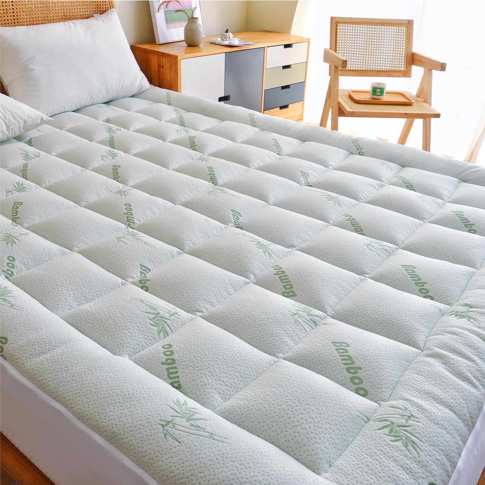 SWTMERRY Mattress Topper King size Bed - Cooling Quilted Fitted Mattress Protector Pillow ...