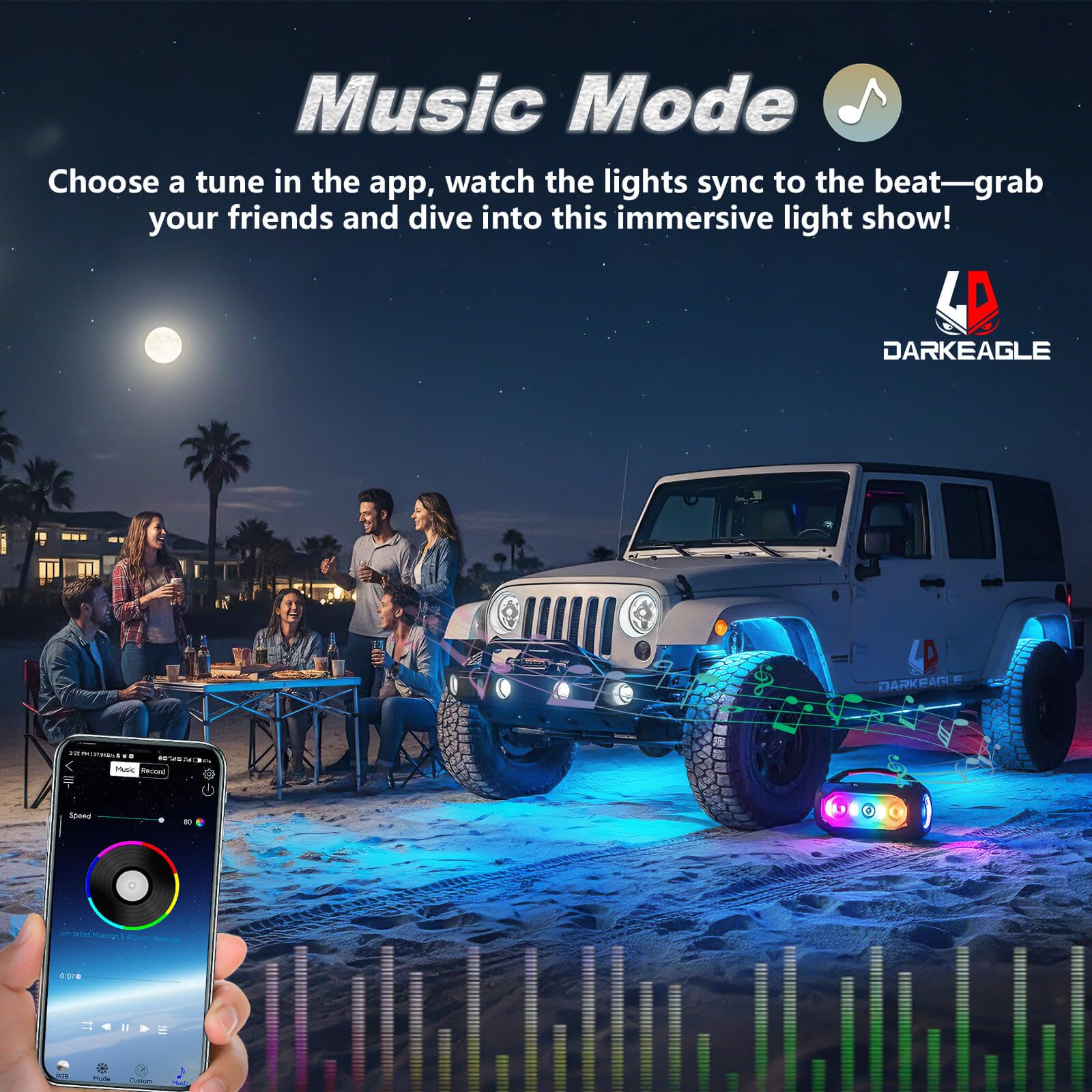LD DARKEAGLE 8Pods Segmented RGB LED Rock Lights Kit for Jeep