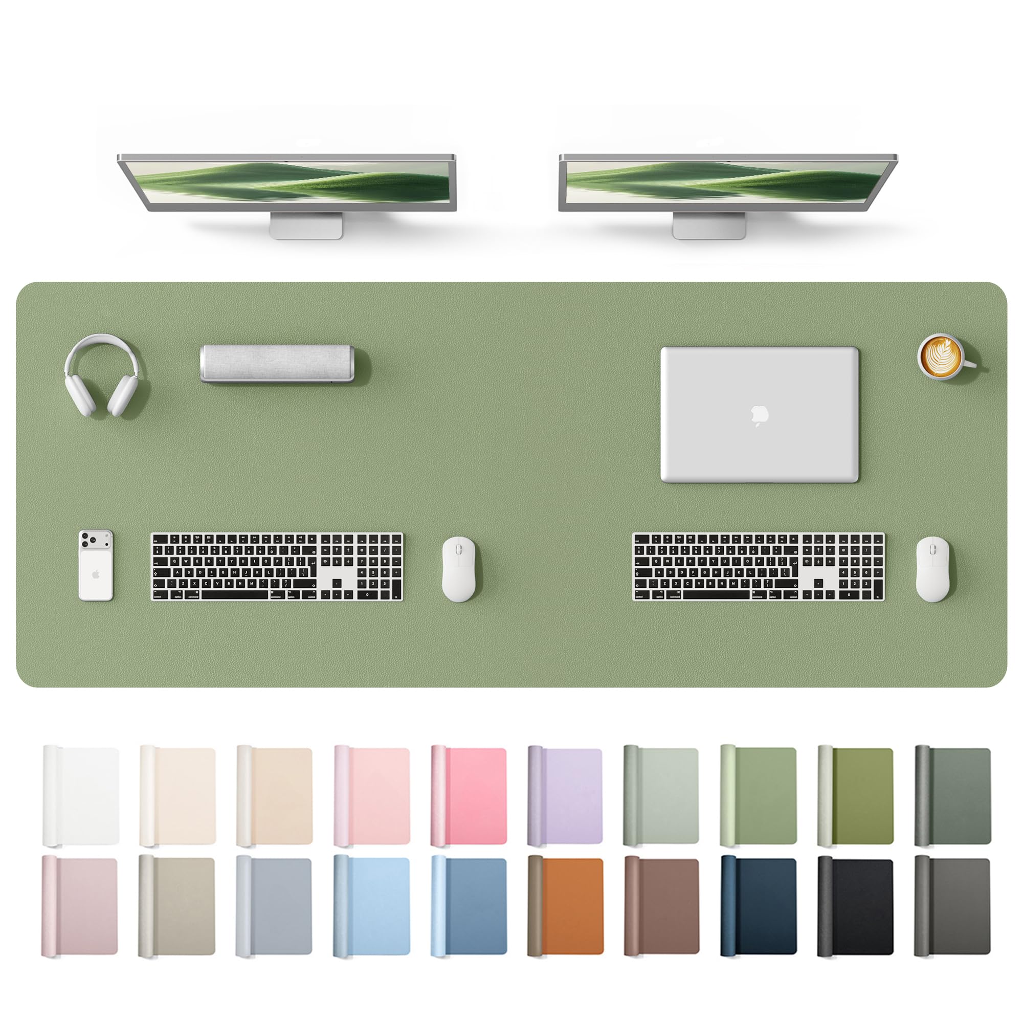 YSAGi Leather Desk Protector, Office Mat, Large Mouse Mat, Non-Slip PU Leather Blotter, Laptop Desk Mat, Waterproof Writing Pad for Office and Home(Bamboo Green, 63" x 24") Bamboo Green 63" x 24"