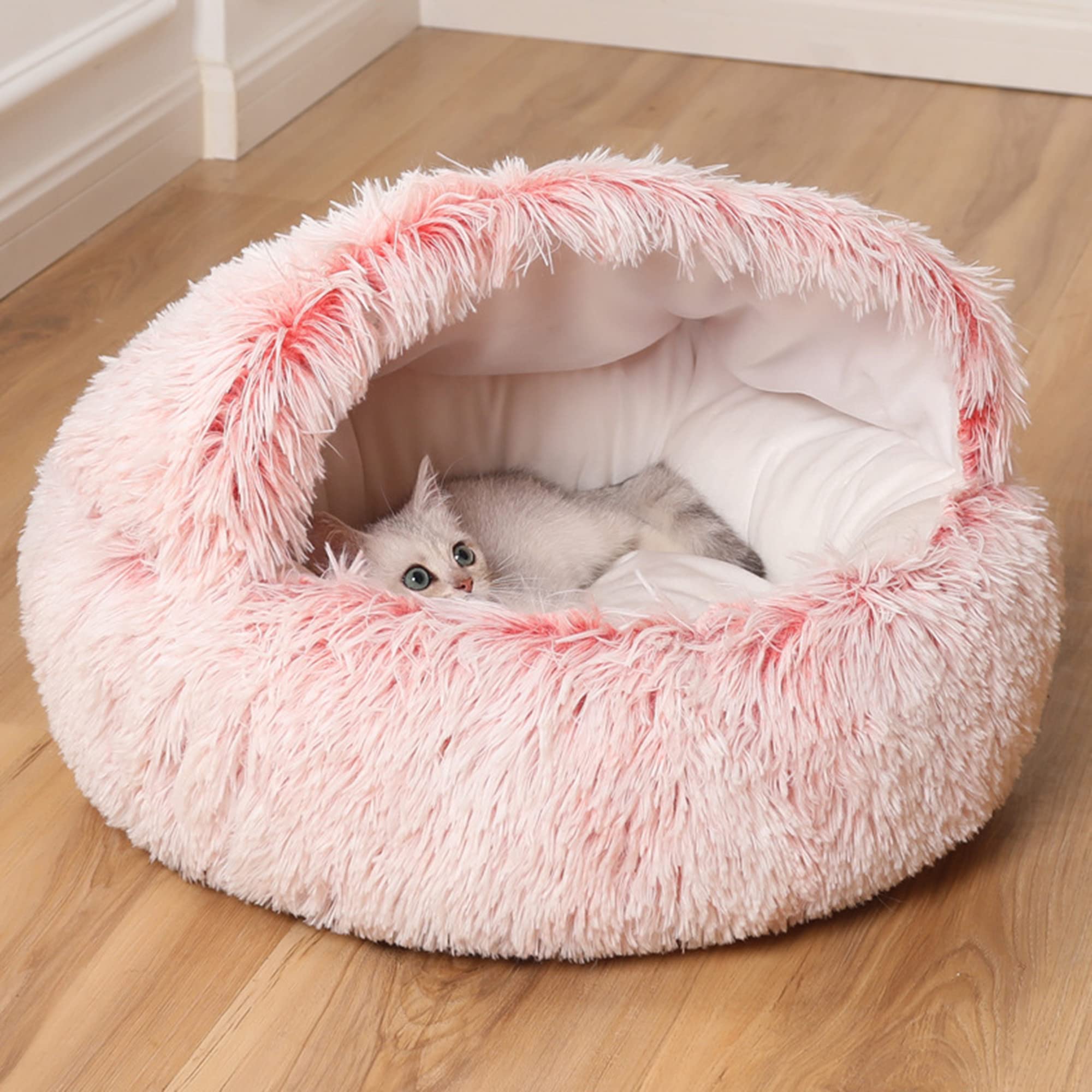 Letto A Grotta Per Gatti In Peluche Ecologico - Cuccia Autoriscaldante Interni, Riflette Calore Corporeo, Morbida, Antiscivolo, 76x50 Cm