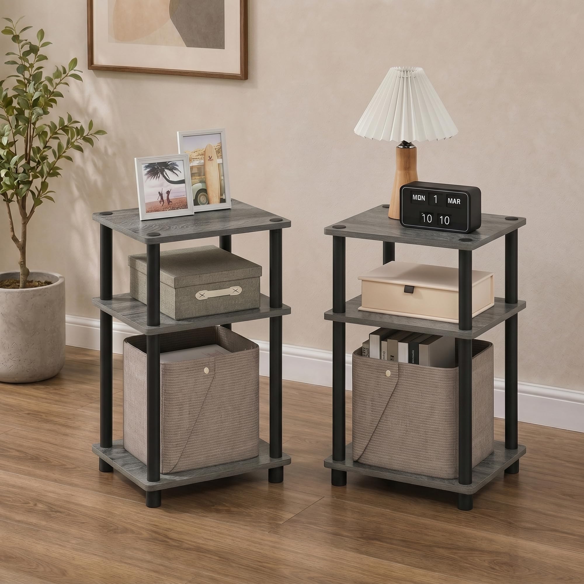 Furinno Just - Set di 2 tavolini a 3 ripiani, montaggio senza attrezzi