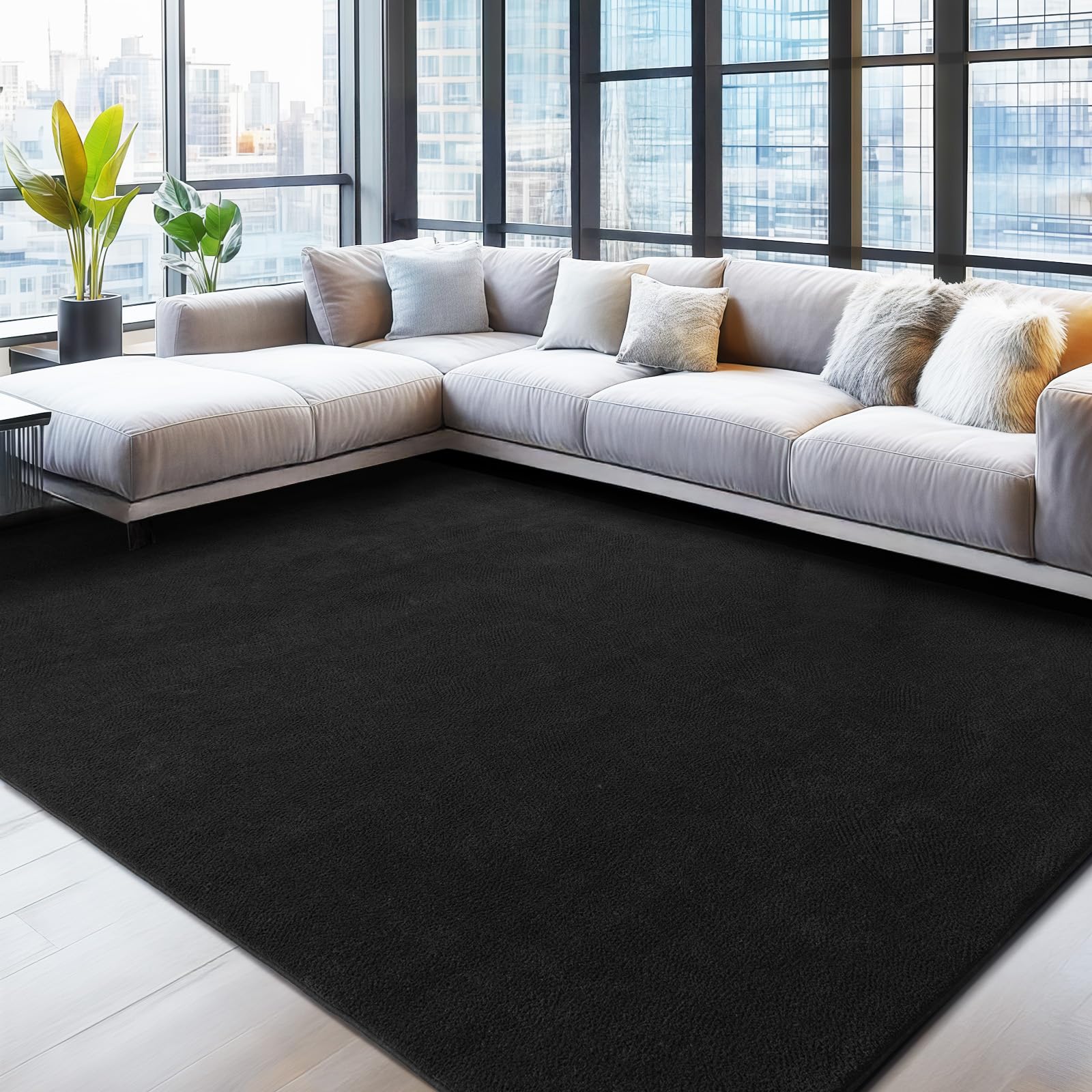 Ultra Soft Washable Rugs for Living Room 200X230cm-Black Fluffy Carpet — image 1