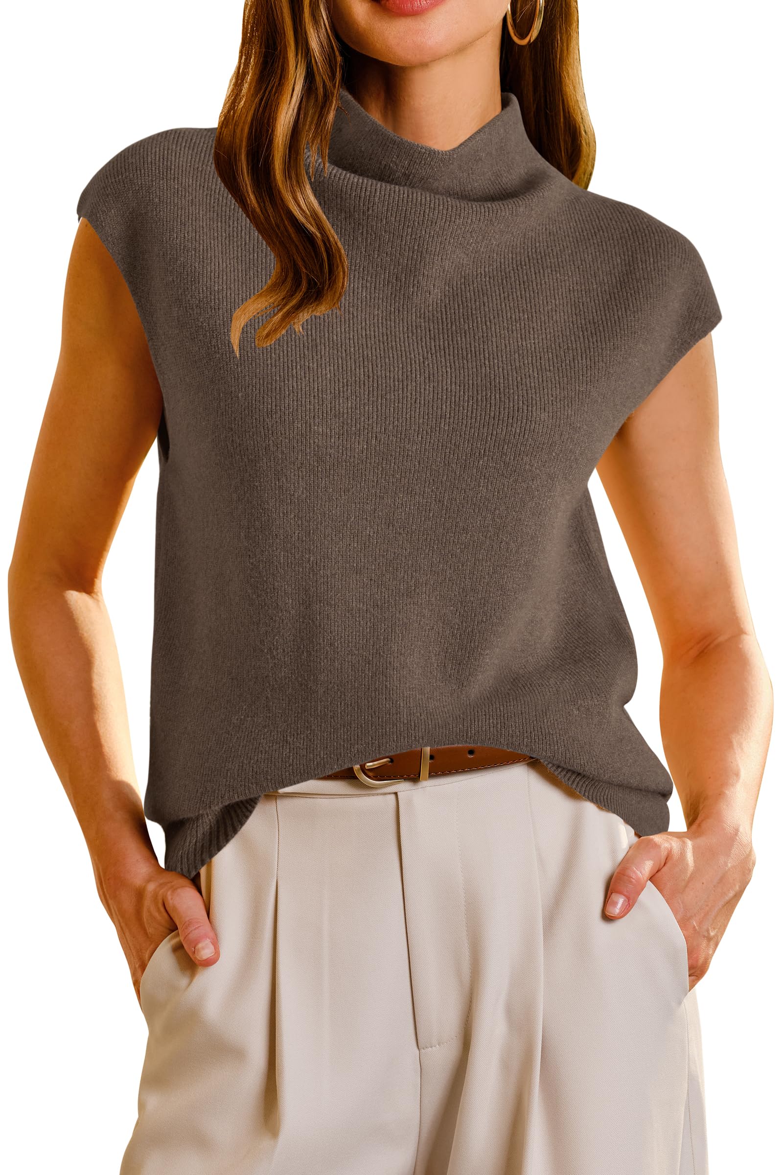 Arach Cloz Womens Wool Blend Mock Neck Business Casual Sweater Vest 2025 Fall