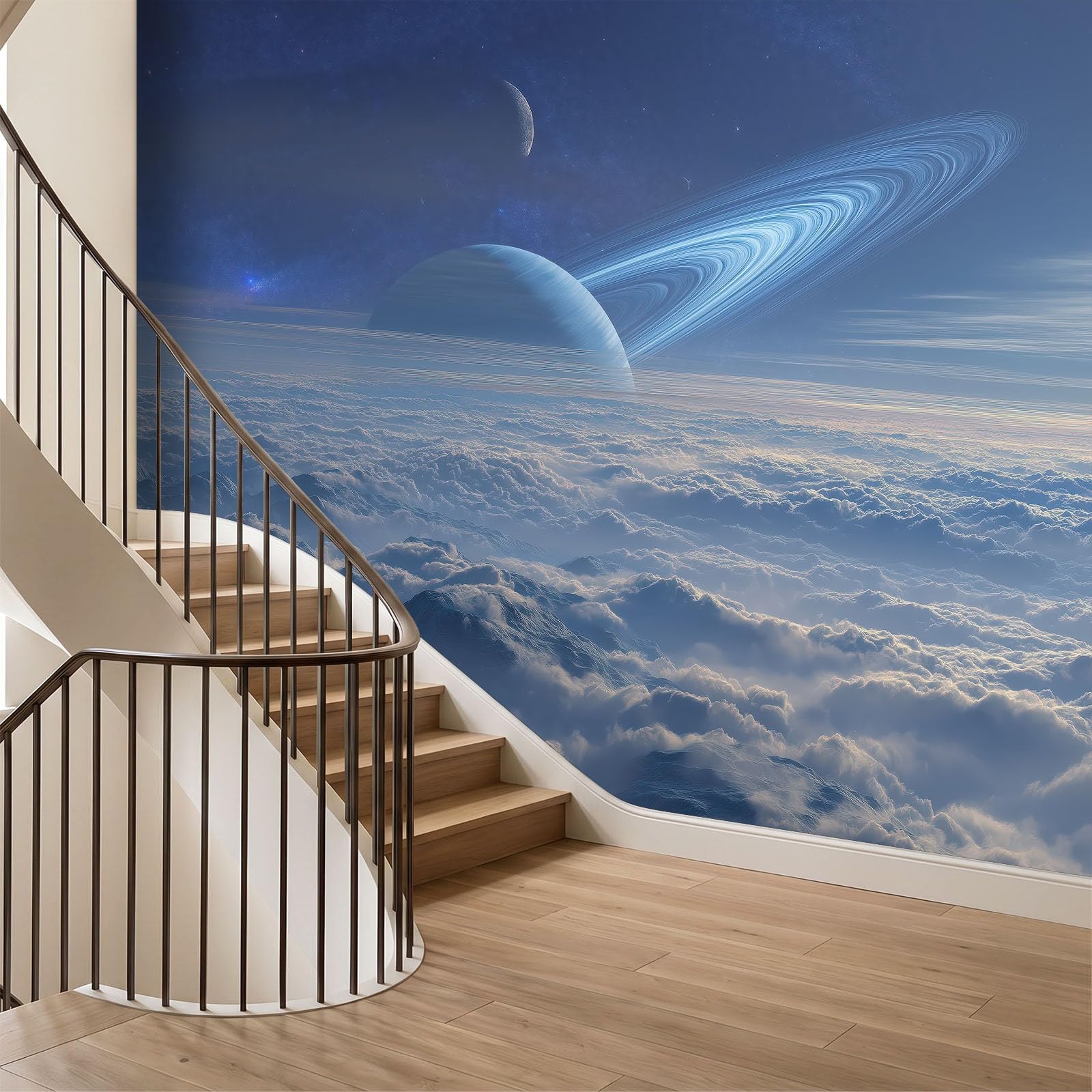 Universum Clokenmeer Interstellar Planet Fototapeta XXL, szer. 350 x wys. 256 cm – kosmos Sci-Fi, tapeta ścienna, tapeta na flizelinie, ciemnoniebieska, tapeta ścienna, dekoracja ścienna do gabinetu