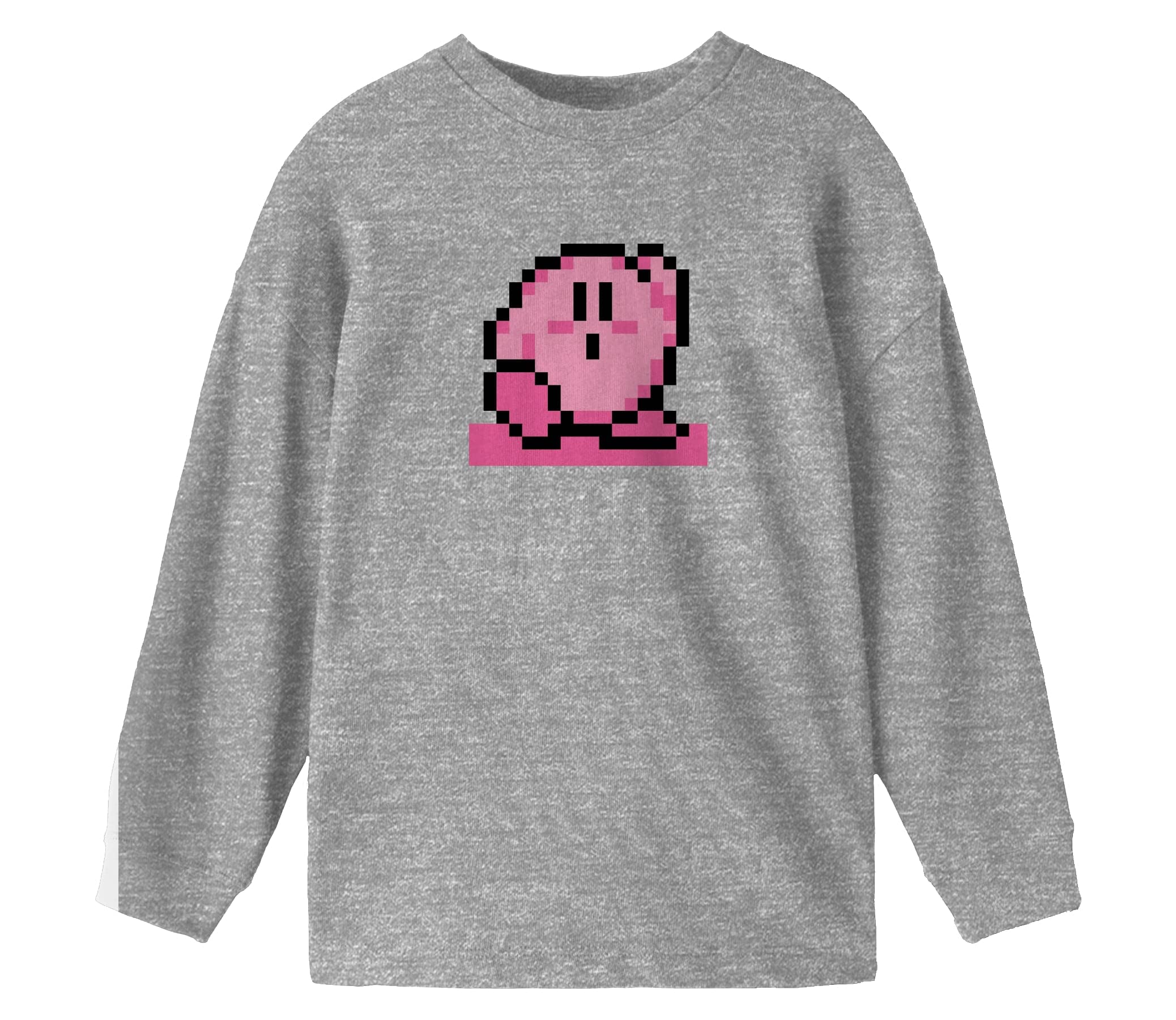 Kirby Pixel Kirby Boy's Athletic Heather Long Sleeve Shirt-Small