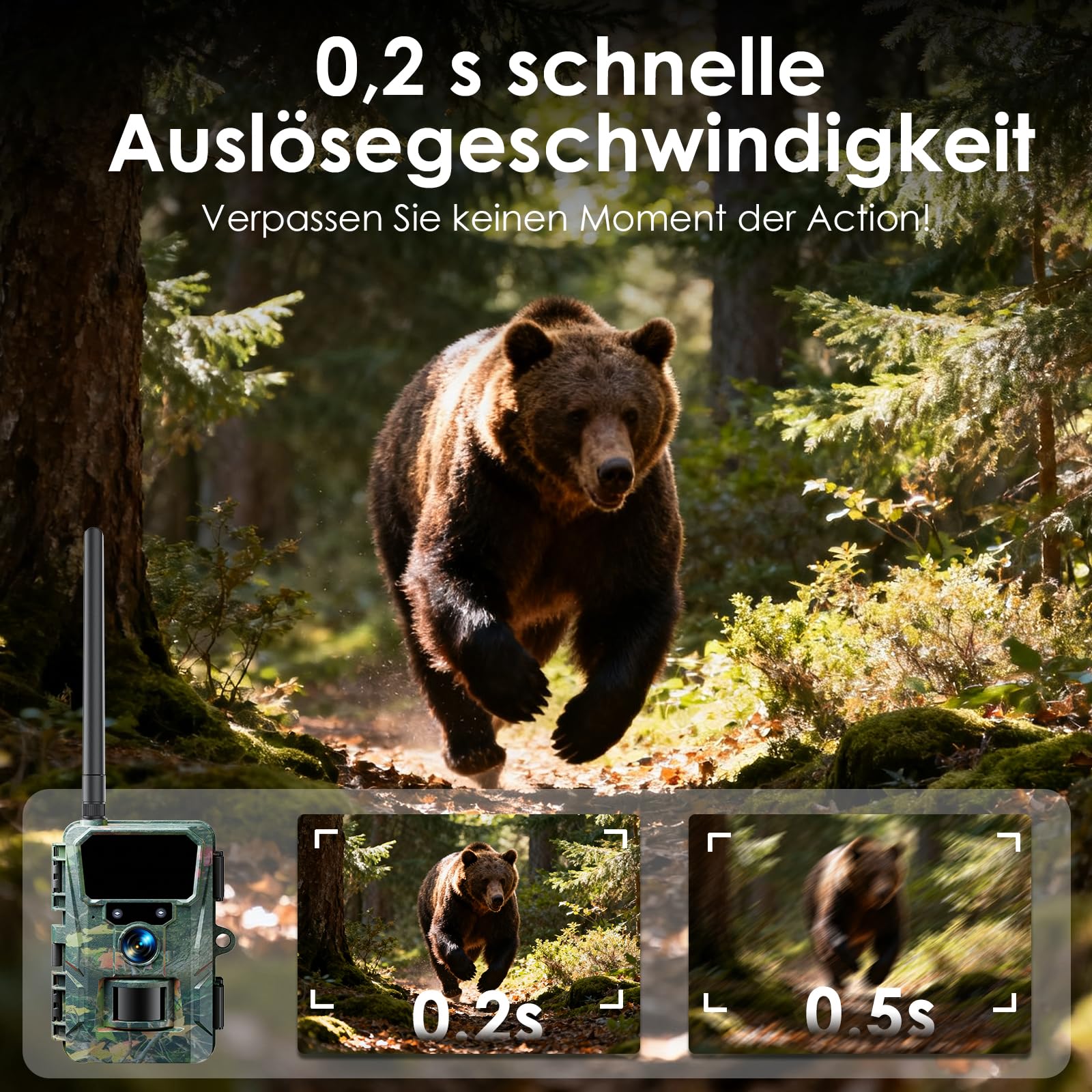 WOLFANG 4G Wildkamera mit Handyübertragung App, 48MP 2K Jagdkamera mit 850nm kein Glühen Nachtsicht mit 2.0'TFT Display, IP66 Wasserdicht für die Jagd Wildlife Scouting Garten Haus Sicherheit