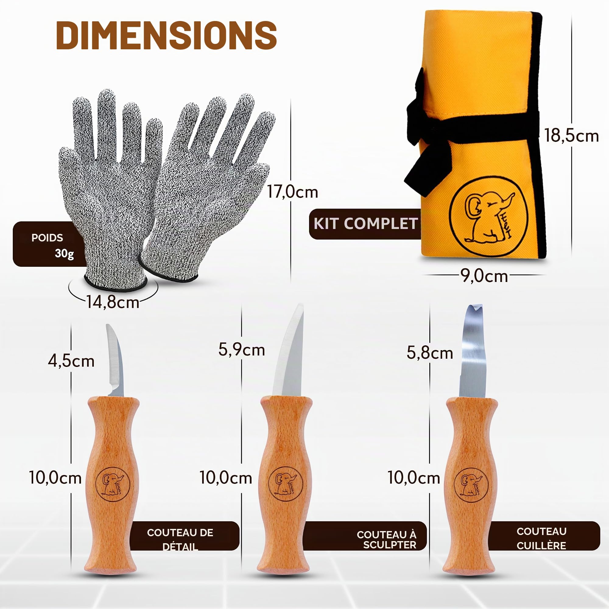 Eli® Kit de Sculpture pour Enfants dès 6 Ans – Couteau à sculpter de Haute qualité pour Enfants avec Gants Anti-Coupure Inclus – Couteau de Sculpture pour Enfants