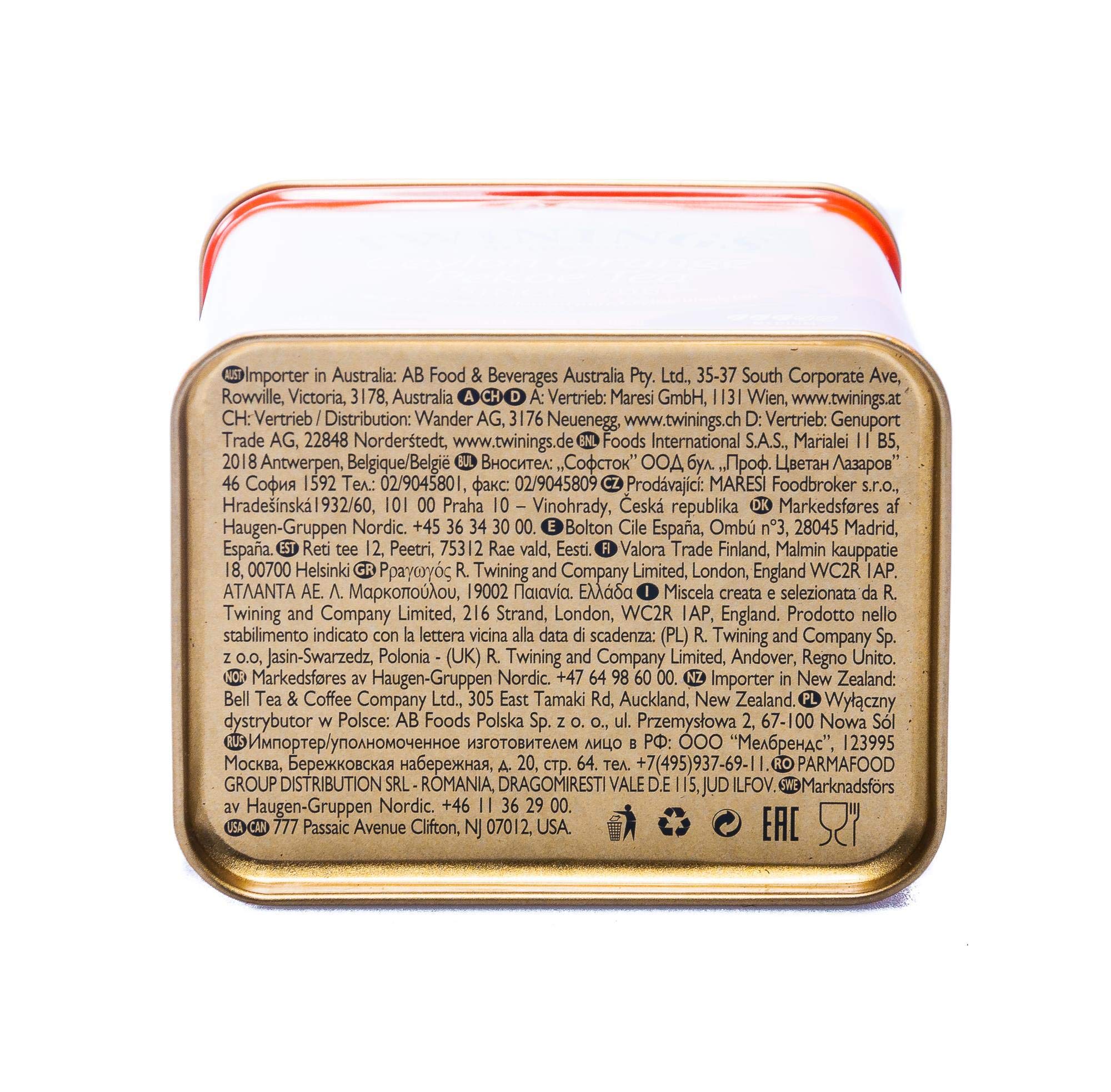 Twinings Ceylon Orange Pekoe, lattina per tè sfuso, 100 g, tè nero, l'aroma rinfrescante caratterizza questo tè. Black Tea Confezione da 6 (6 x 100 g)