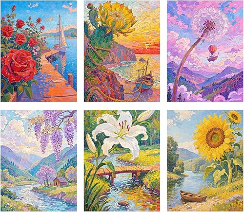 Miniatura 8 de Leatrice Juego de 6 piezas de arte de diamantes de mariposa para adultos, pintura de diamantes redondos, kit de pintura de gemas para adultos,