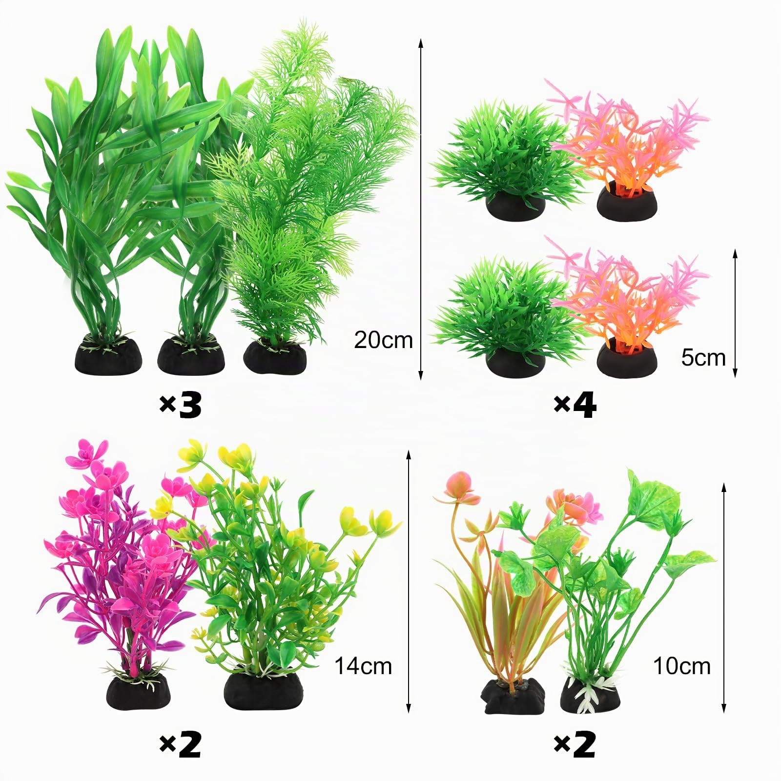 Aquarium Decoration Plante, 11 Pièces Vert Plantes Artificielle Aquarium Deco, Décoration Verte pour et Terrarium, Cachettes pour Poissons