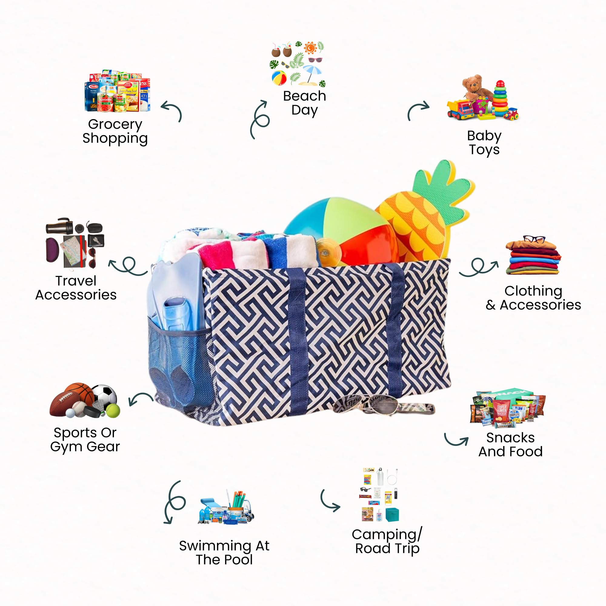 Extra Large Utility Tote Bag - Oversized Collapsible Pool Beach Canvas Basket