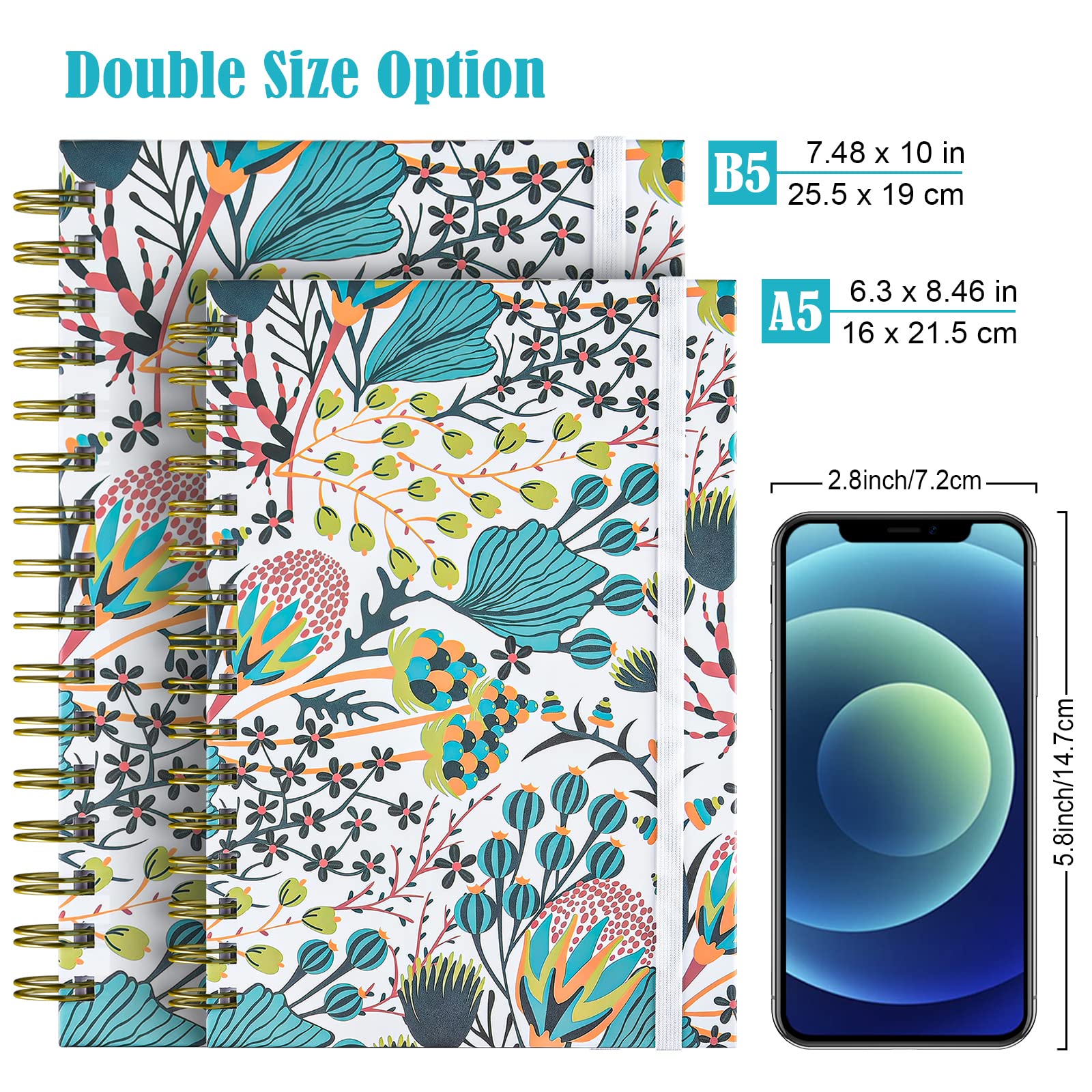 Quaderno a spirale, B5 a righe, da donna, con copertina rigida, con 2 tasche, grandi quaderni a righe universitarie, 19 x 25,4 cm, 160 pagine, per ufficio, materiale scolastico, regali