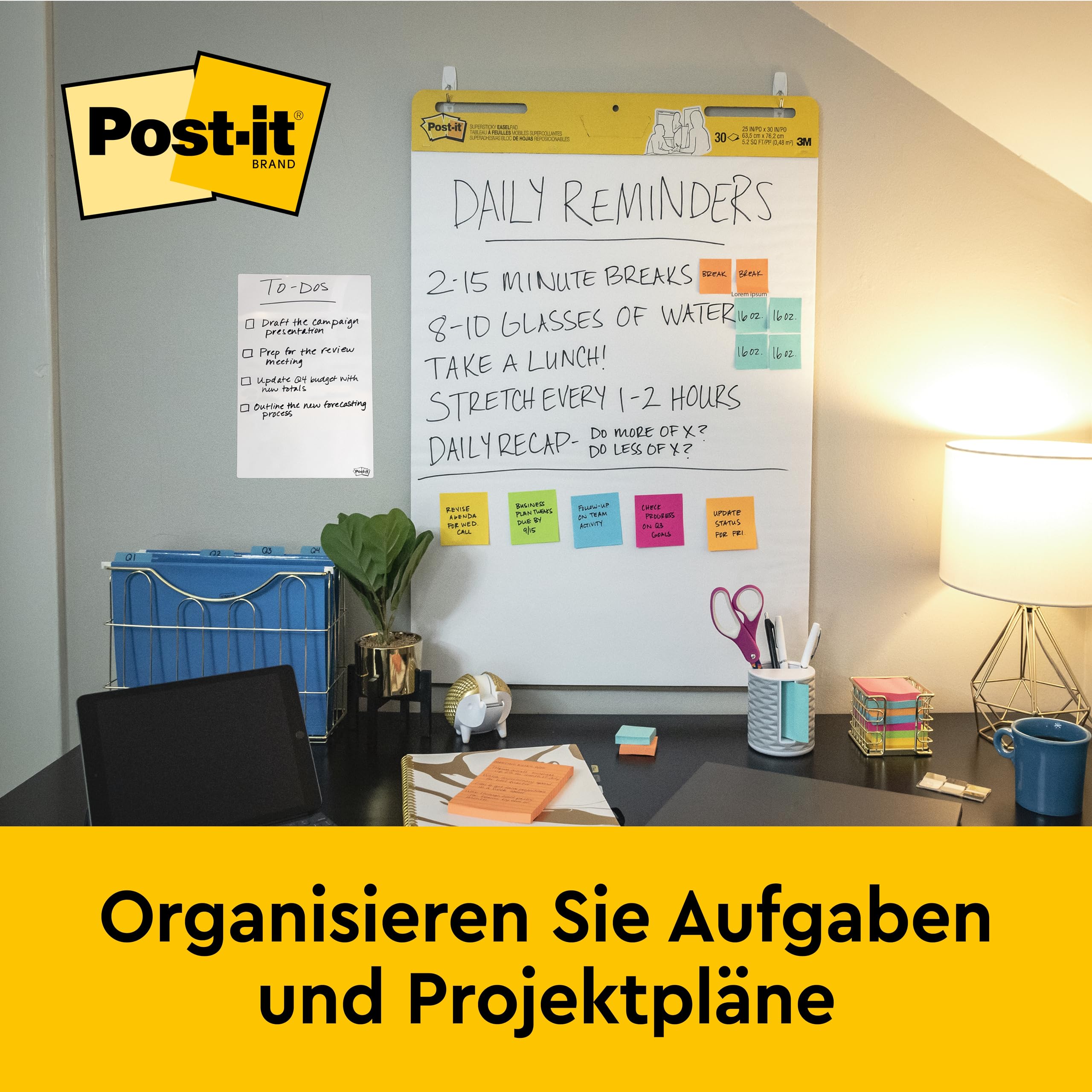 Post-it Super Sticky selbsthaftendes Meeting Chart (Flipchart) Promotion 2 Blöcke + 1 GRATIS, 63.5 cm x 76.2 cm, Farbe: Weiß - Selbstklebendes Flipchartpapier für Brainstormings überall