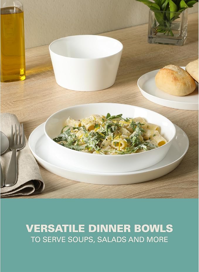 Gibson Home Oslo Porcelain Chip and Scratch Resistant Dinnerware Set, Service for 4 (16pcs), Plates and Bowls Dishes Sets, White