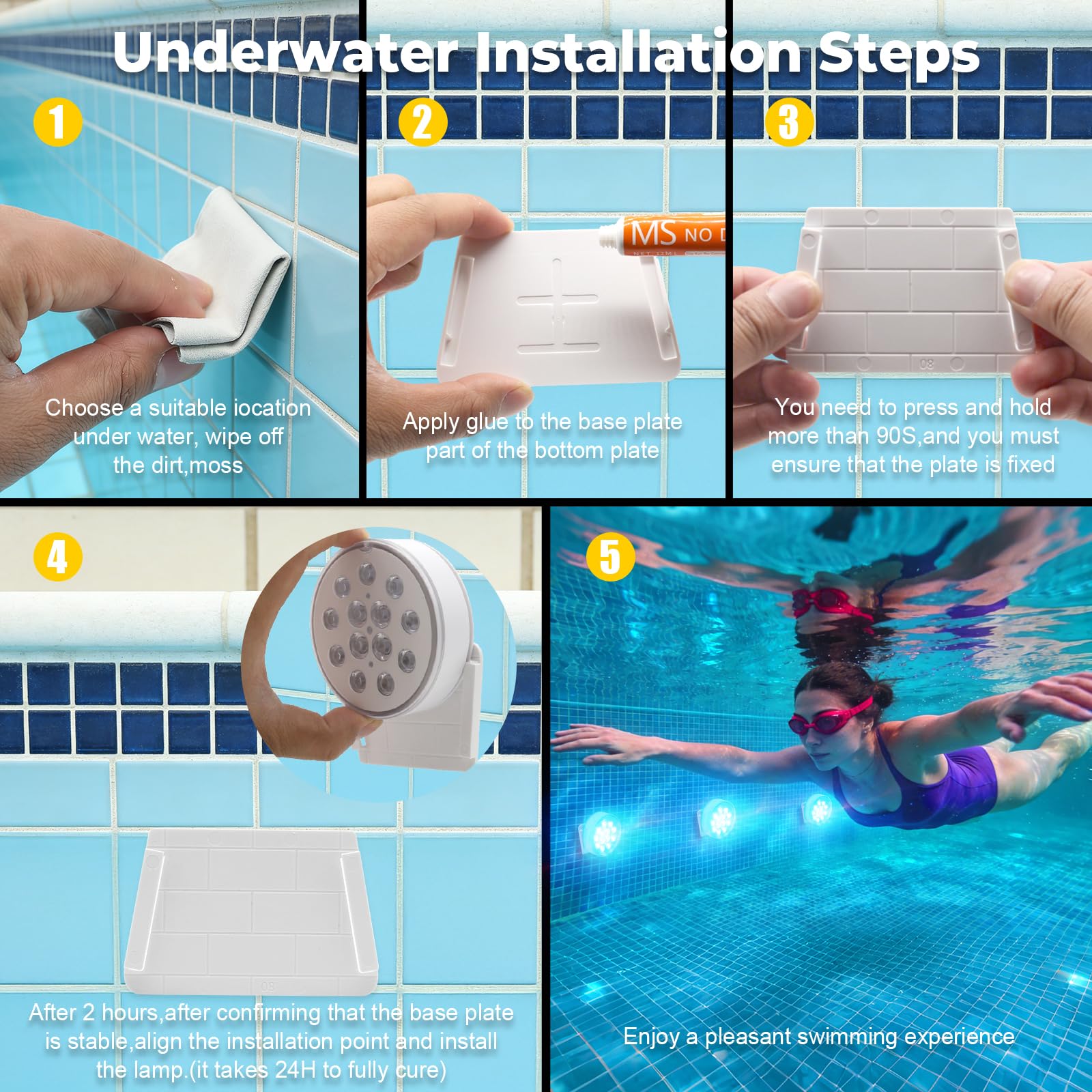 Luci Piscina Sommergibili LED IP68 16 Colori Ricaricabile USB 4 Pezzi